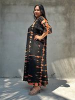 Mala Handworks Olivia Cotton Kaftan in Black and Orange Tie Dye