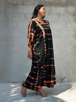 Mala Handworks Olivia Cotton Kaftan in Black and Orange Tie Dye