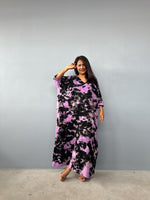 Mala Handworks Olivia Cotton Kaftan in Black and Purple Tie Dye