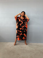 Mala Handworks Olivia Cotton Kaftan in Black and Tangerine Tie Dye