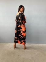 Mala Handworks Olivia Cotton Kaftan in Black and Tangerine Tie Dye