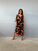 Mala Handworks Olivia Cotton Kaftan in Black and Tangerine Tie Dye