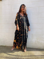 Olivia Cotton Kaftan in Black Rainbow Tie Dye - Mala Handworks