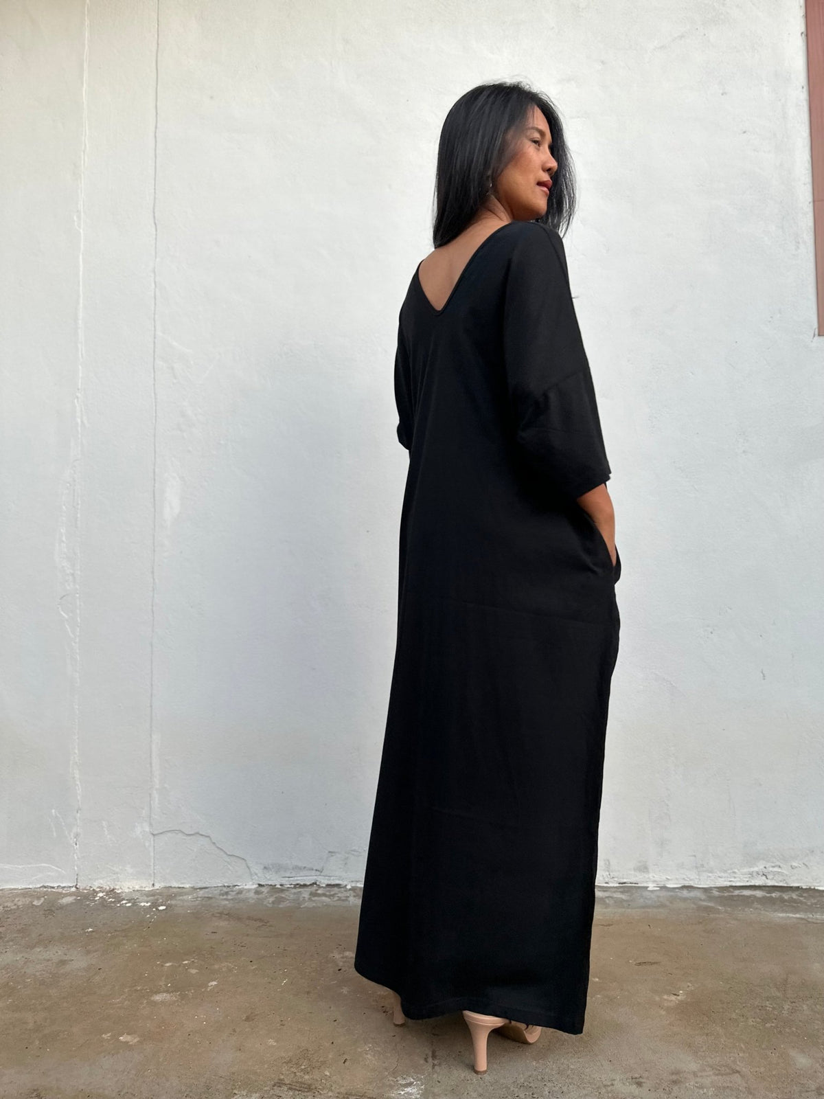Olivia Cotton Kaftan in Black - Mala Handworks