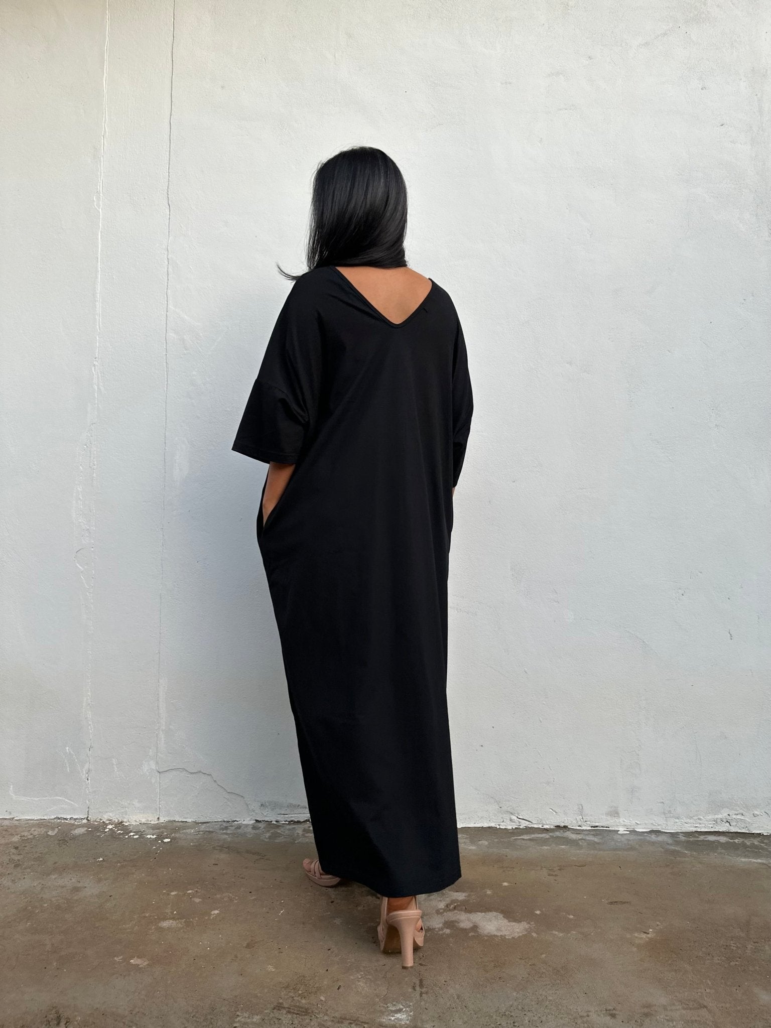 Olivia Cotton Kaftan in Black - Mala Handworks