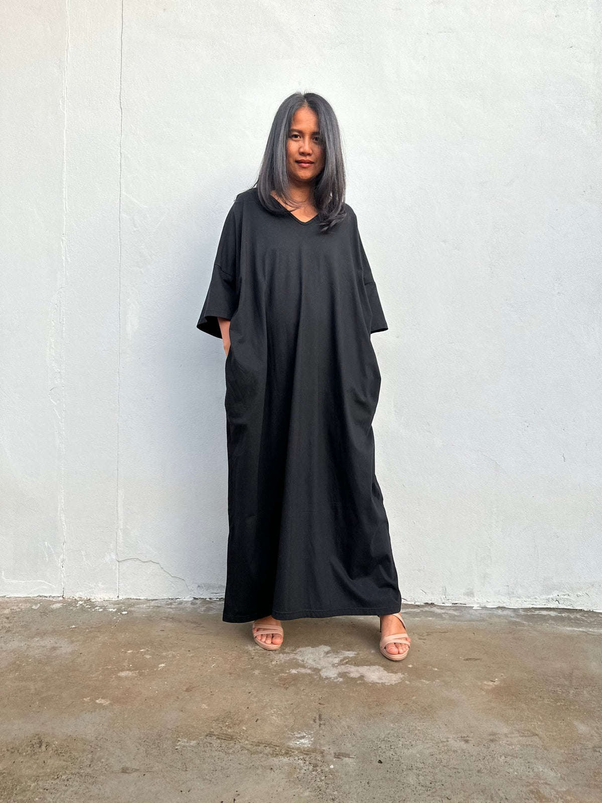 Olivia Cotton Kaftan in Black - Mala Handworks