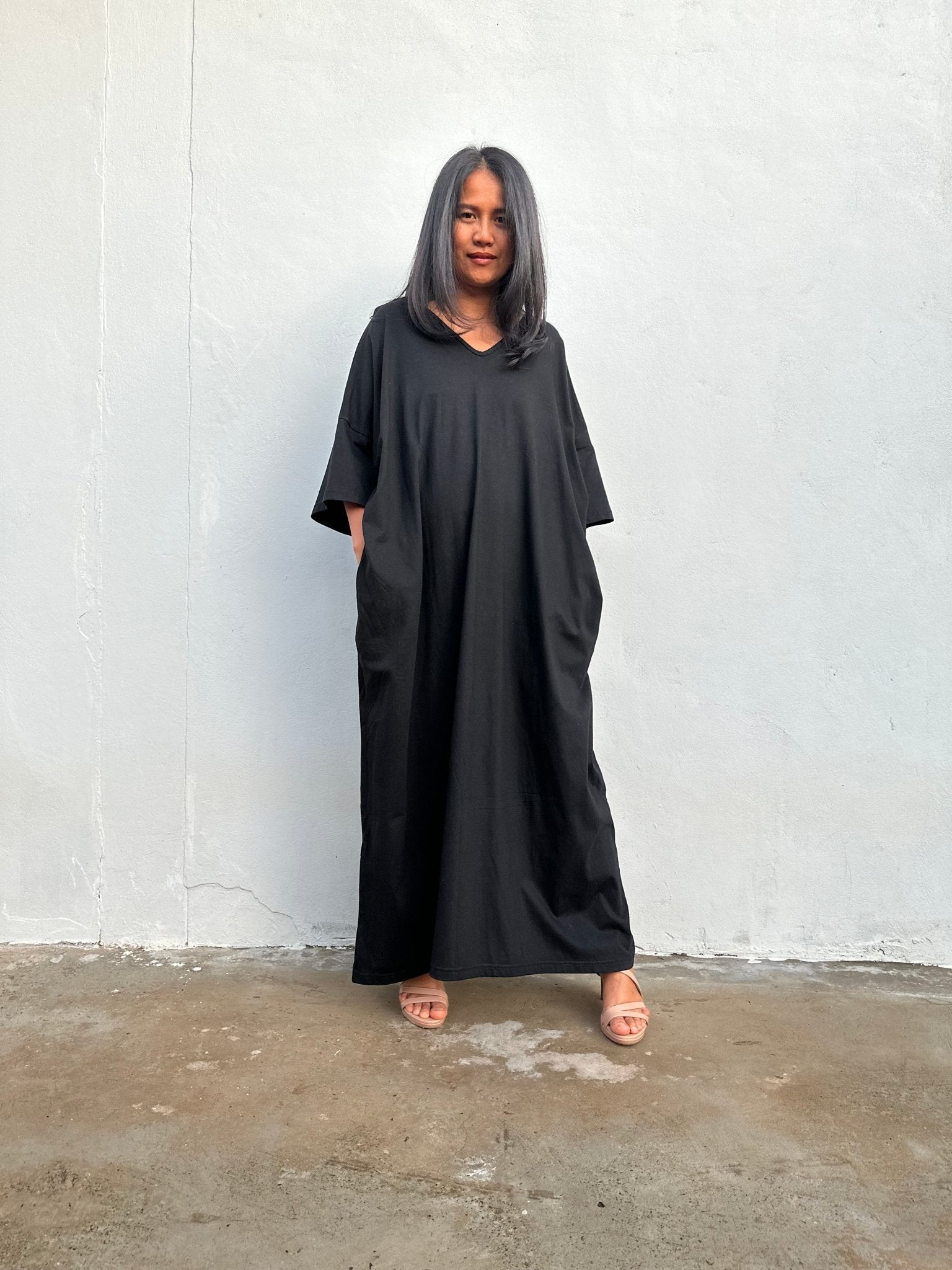 Olivia Cotton Kaftan in Black - Mala Handworks