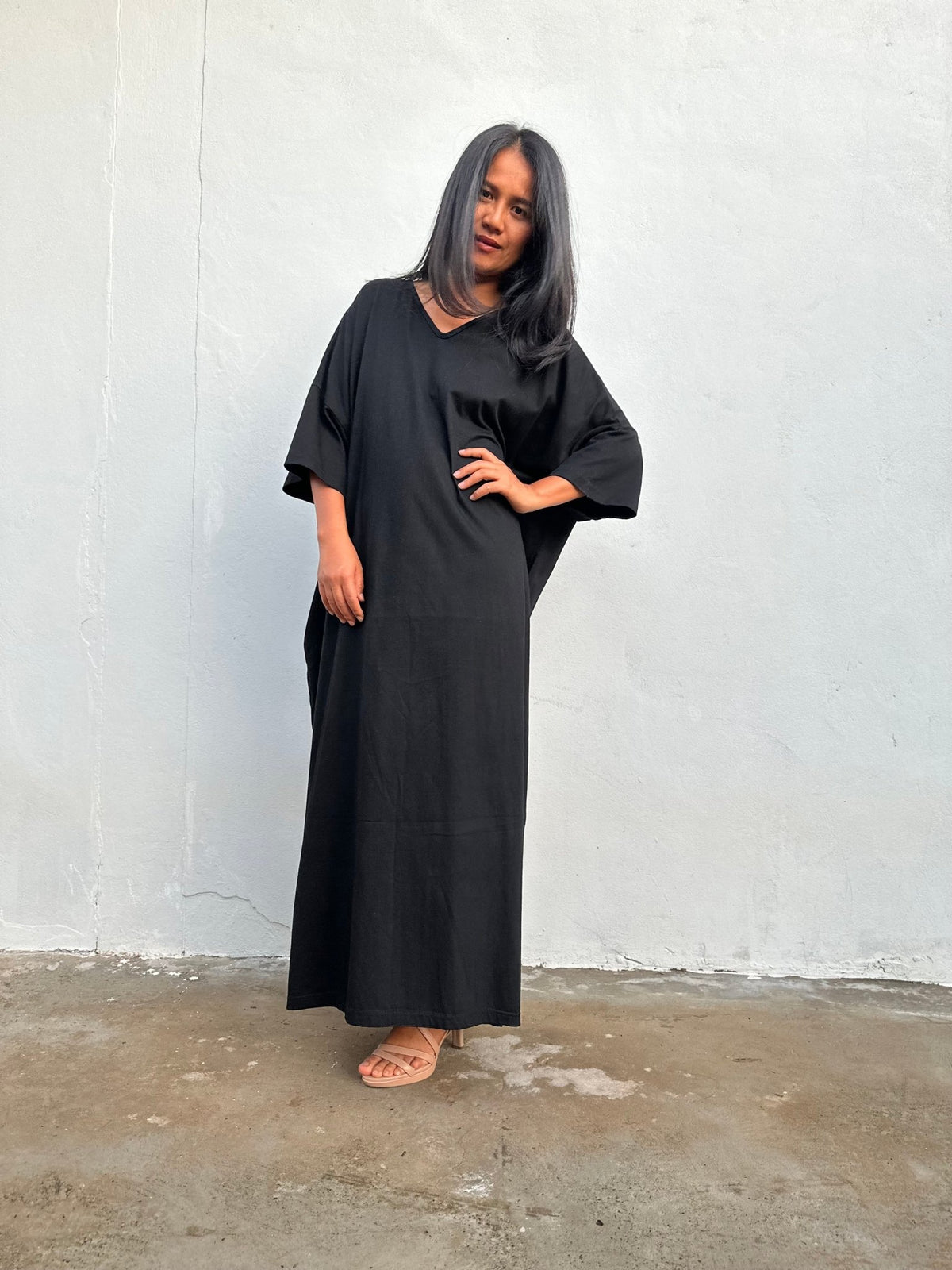 Olivia Cotton Kaftan in Black - Mala Handworks