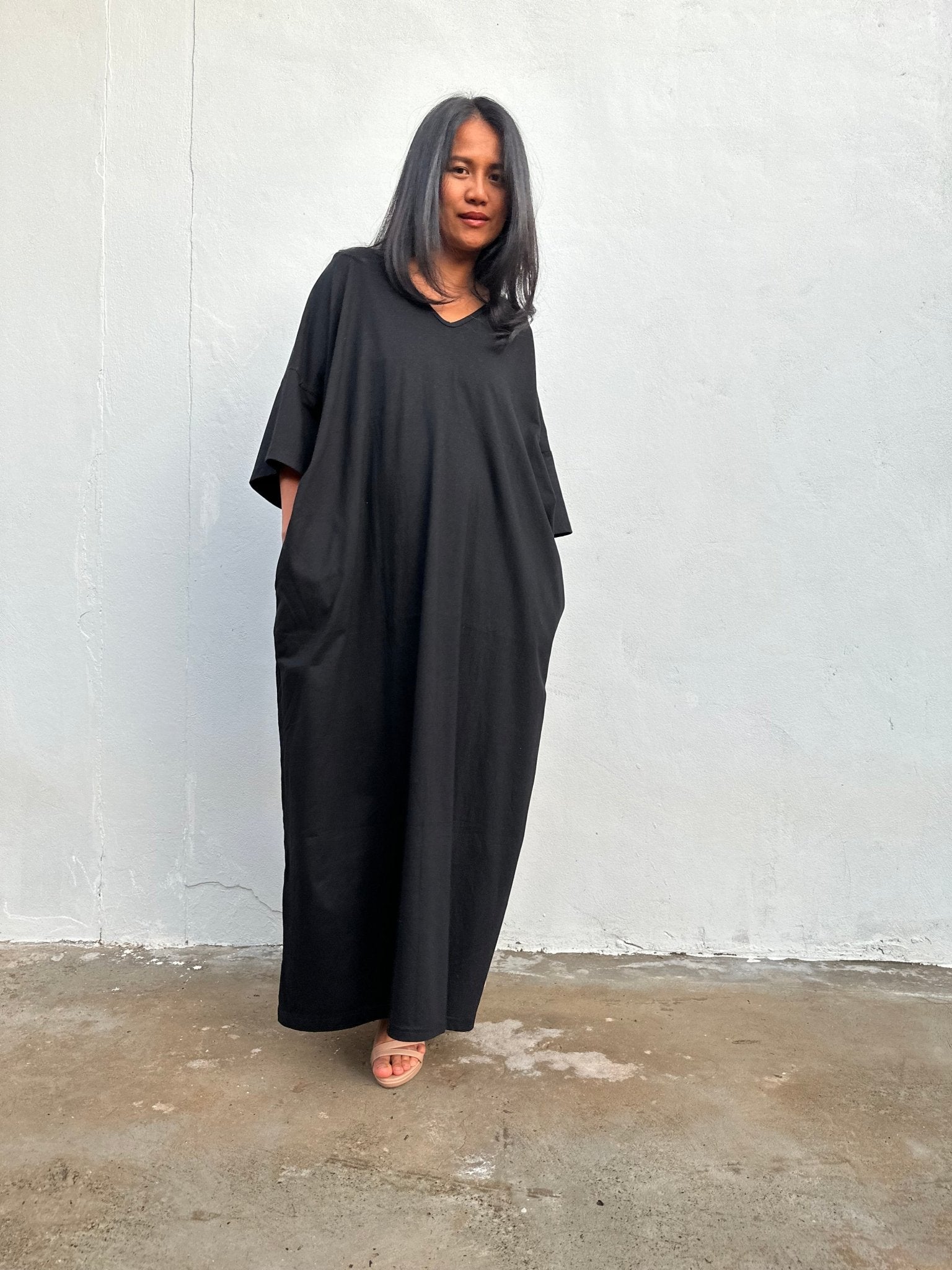 Olivia Cotton Kaftan in Black - Mala Handworks