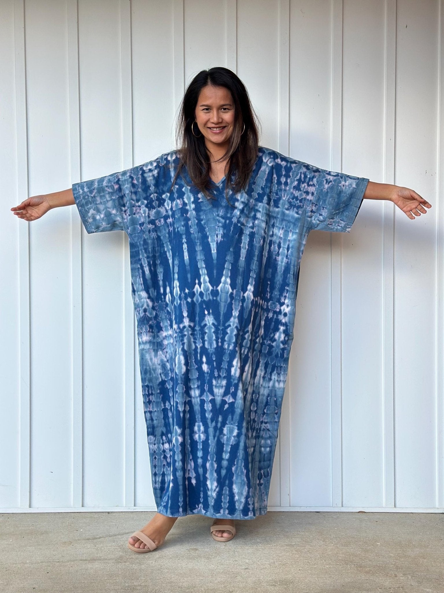 Mala Handworks Olivia Cotton Kaftan in Blue Tie Dye