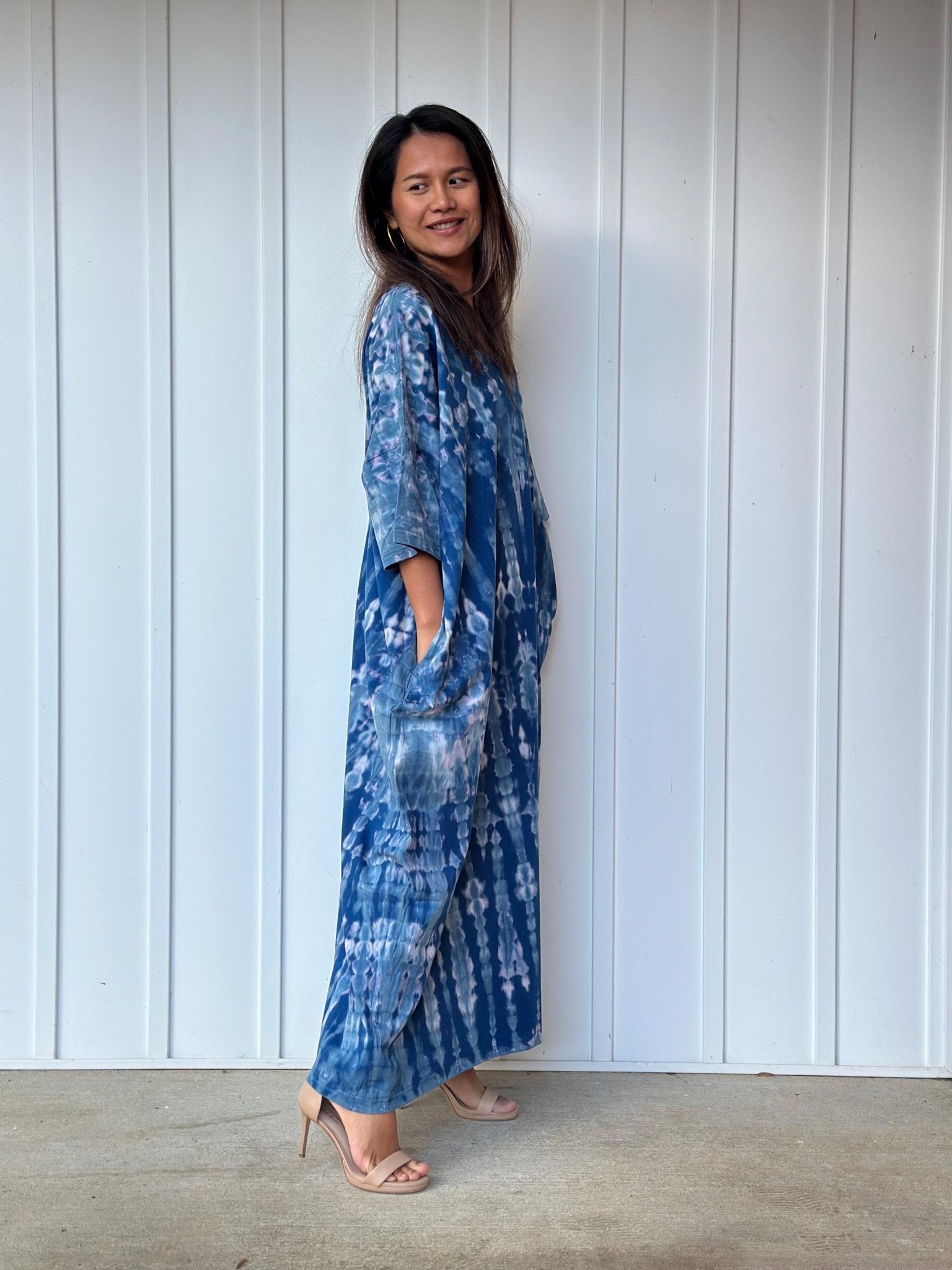 Mala Handworks Olivia Cotton Kaftan in Blue Tie Dye