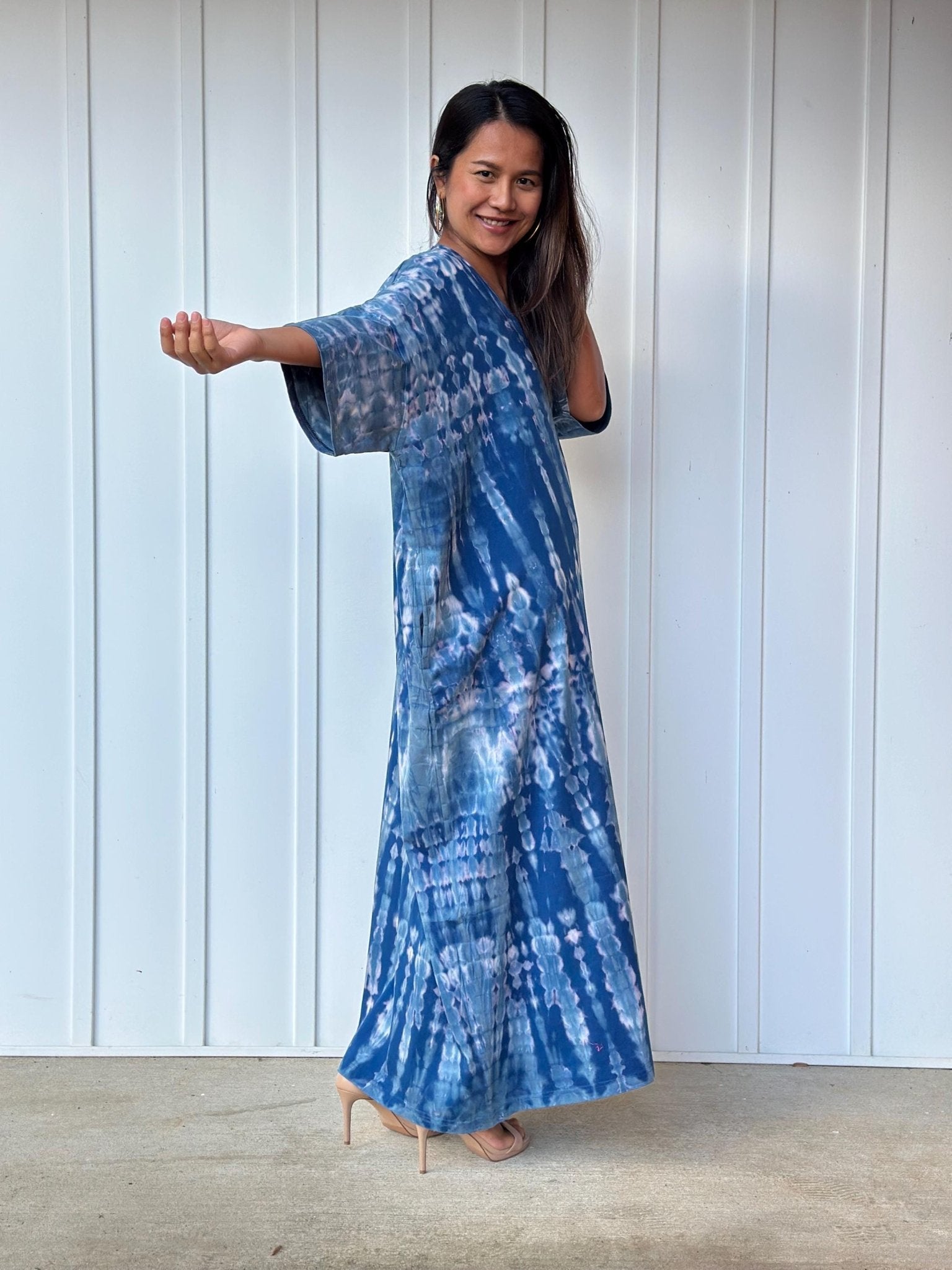 Mala Handworks Olivia Cotton Kaftan in Blue Tie Dye