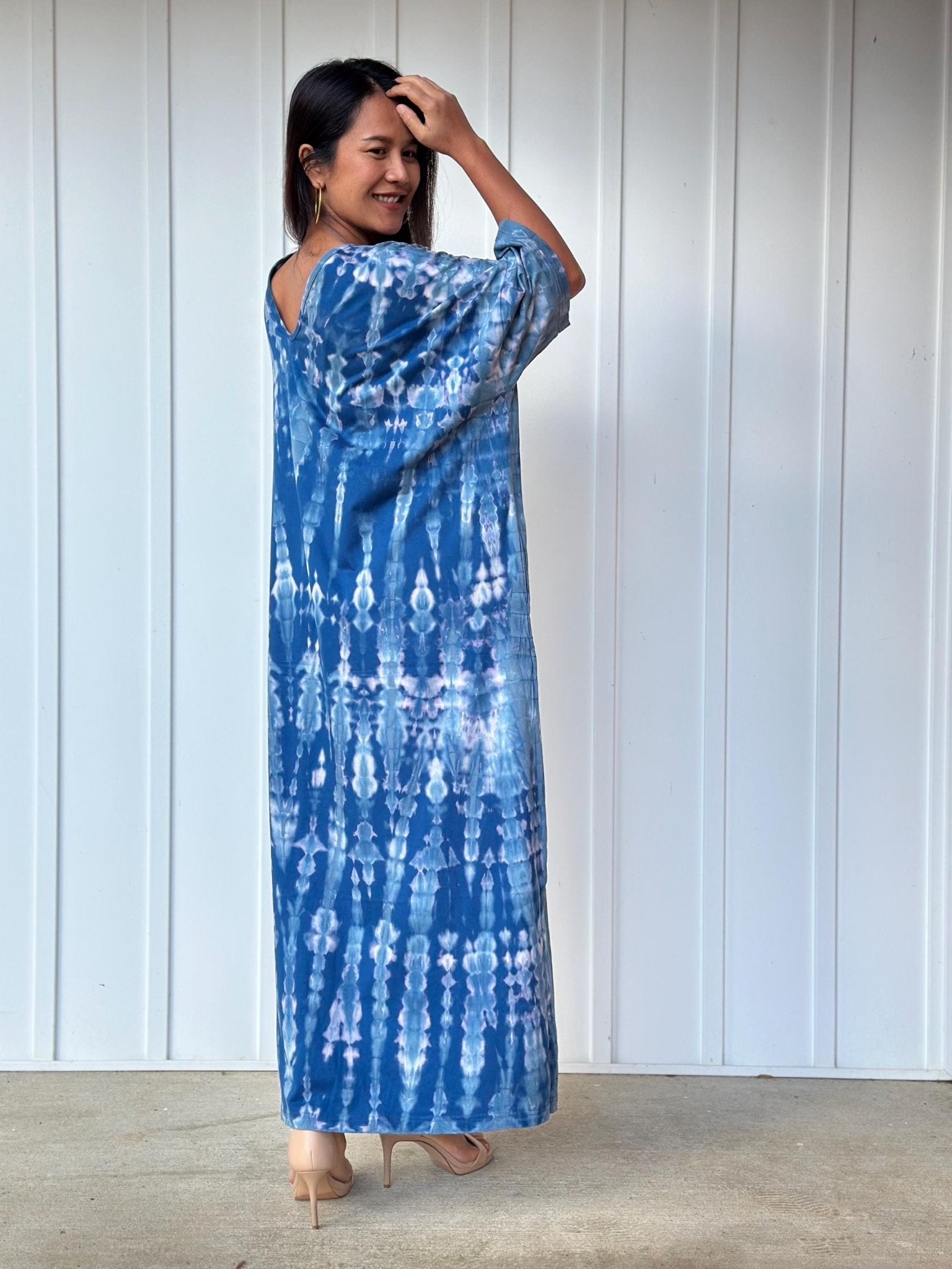 Mala Handworks Olivia Cotton Kaftan in Blue Tie Dye