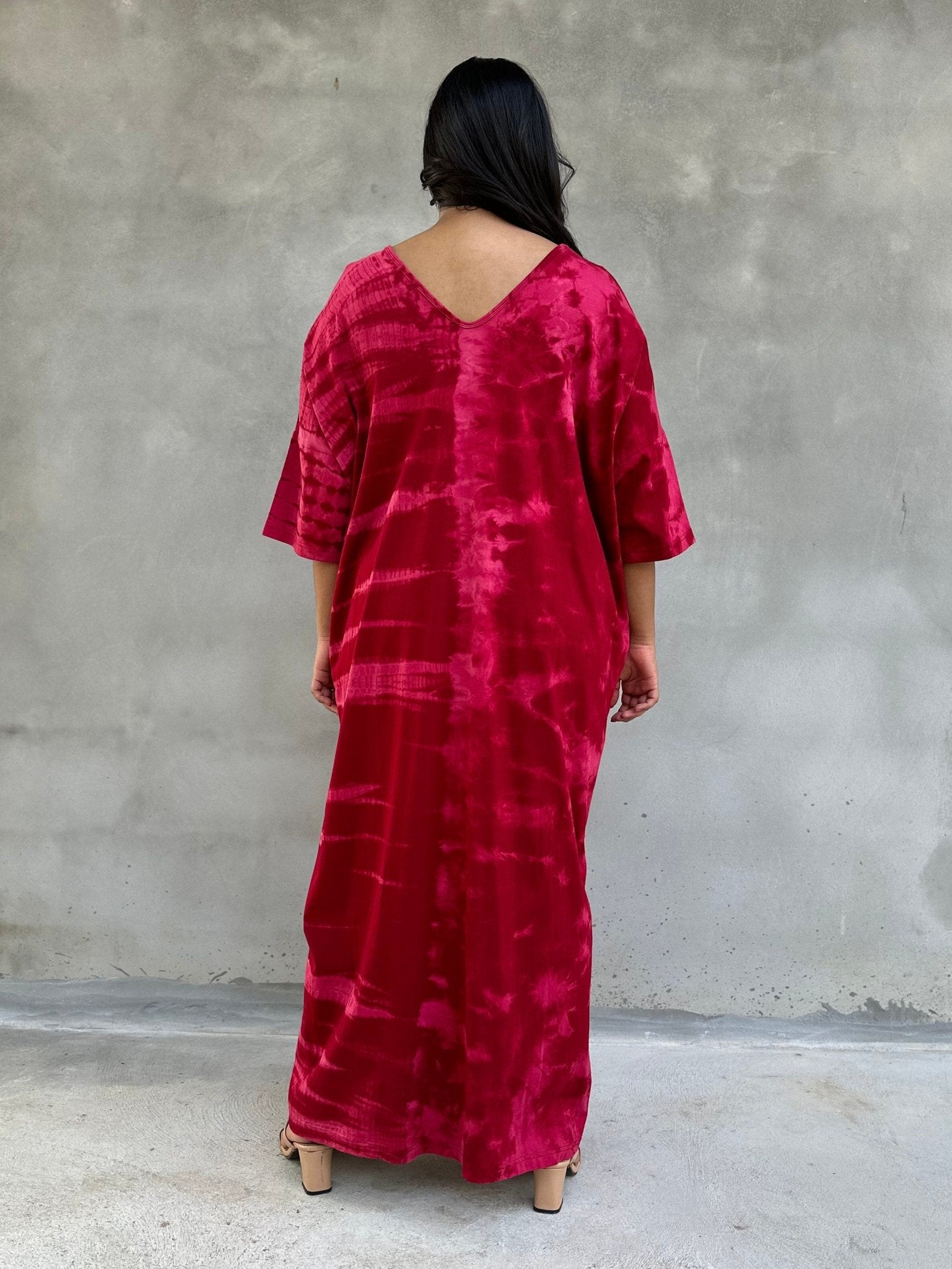 Mala Handworks Olivia Cotton Kaftan in Cherry Tie Dye