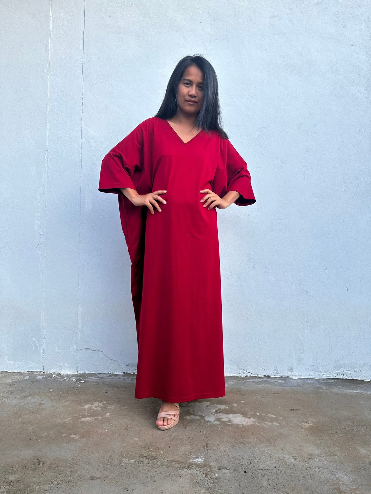Olivia Cotton Kaftan in Cherry - Mala Handworks