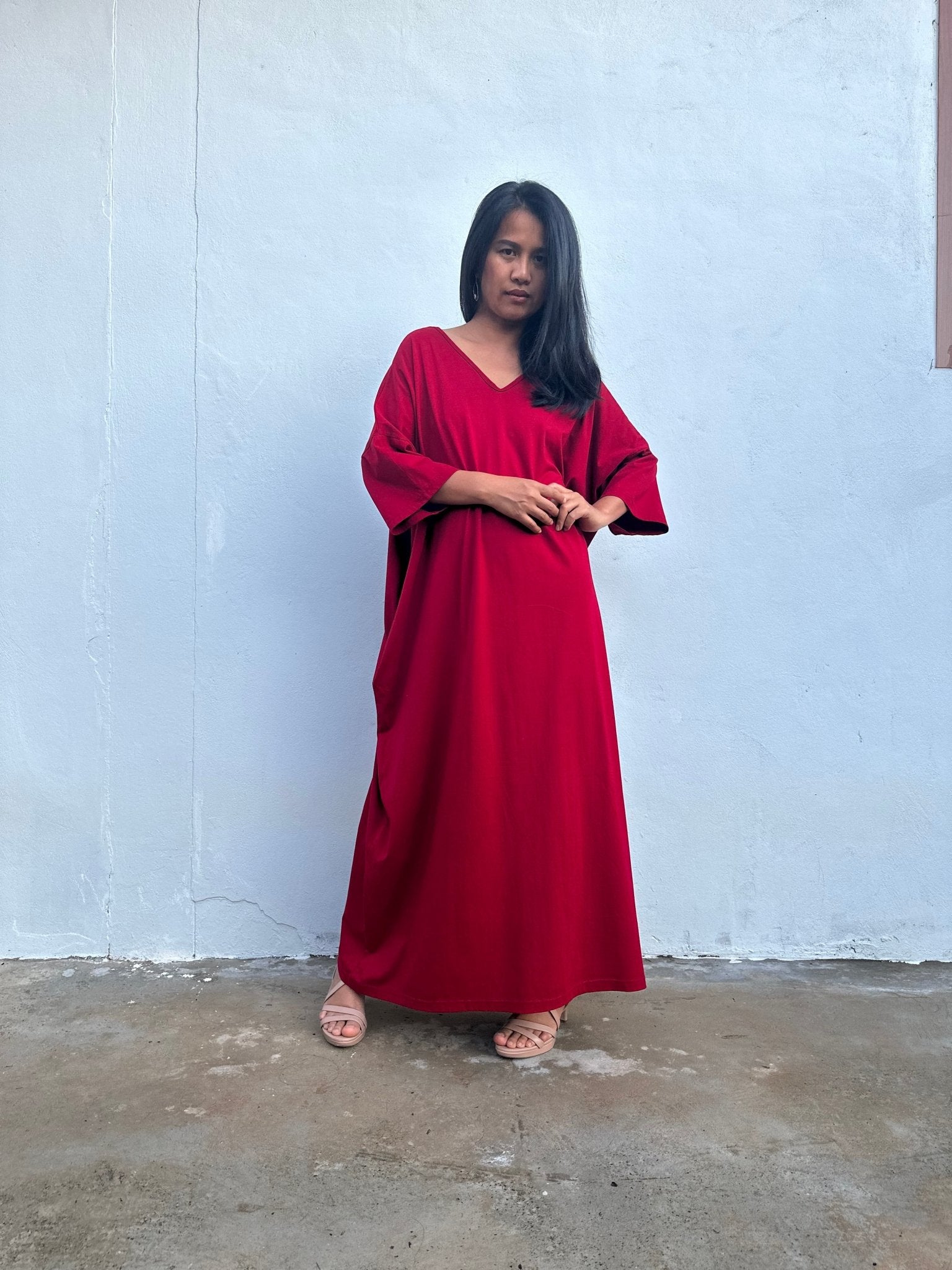 Olivia Cotton Kaftan in Cherry - Mala Handworks