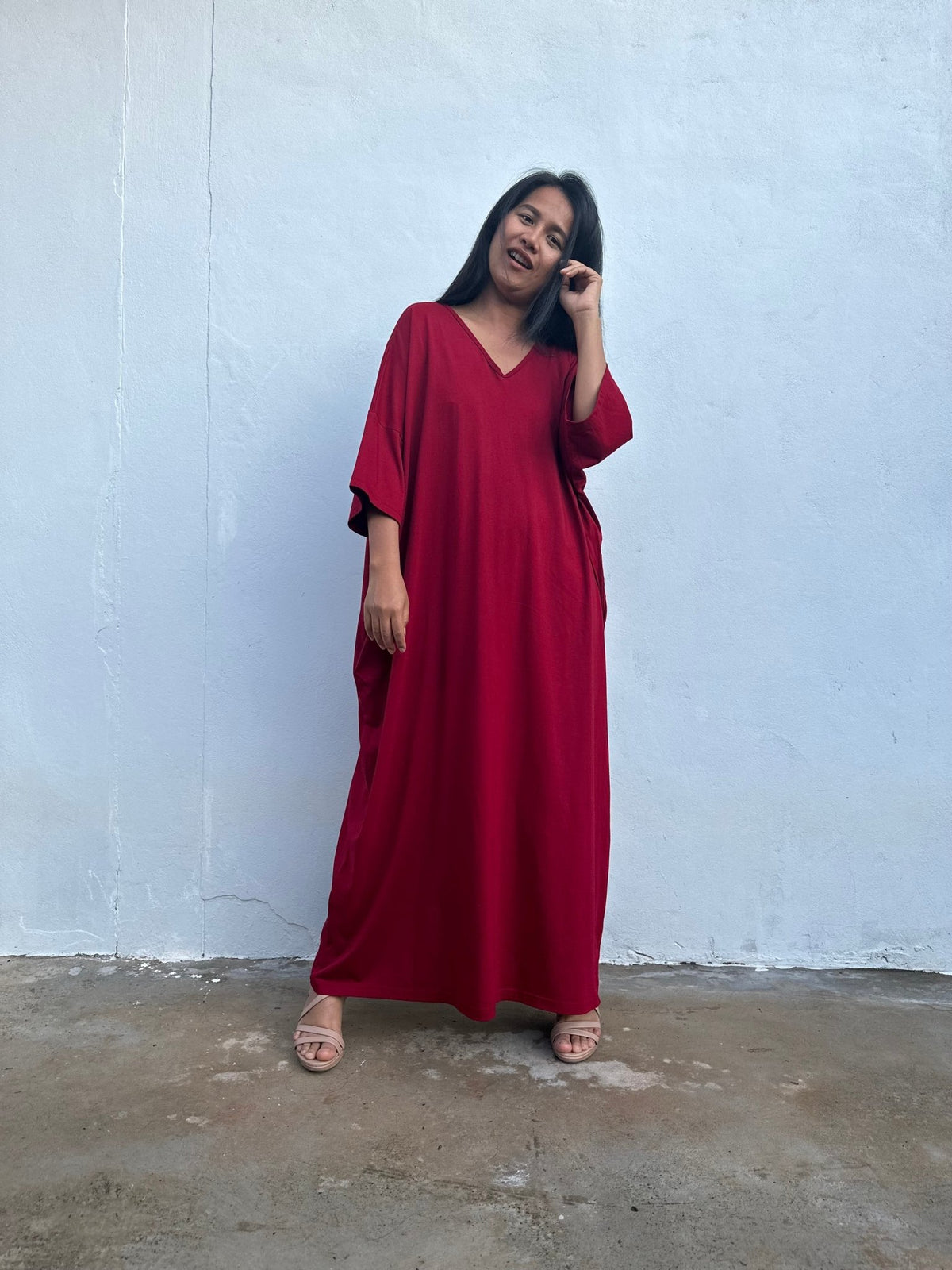 Olivia Cotton Kaftan in Cherry - Mala Handworks