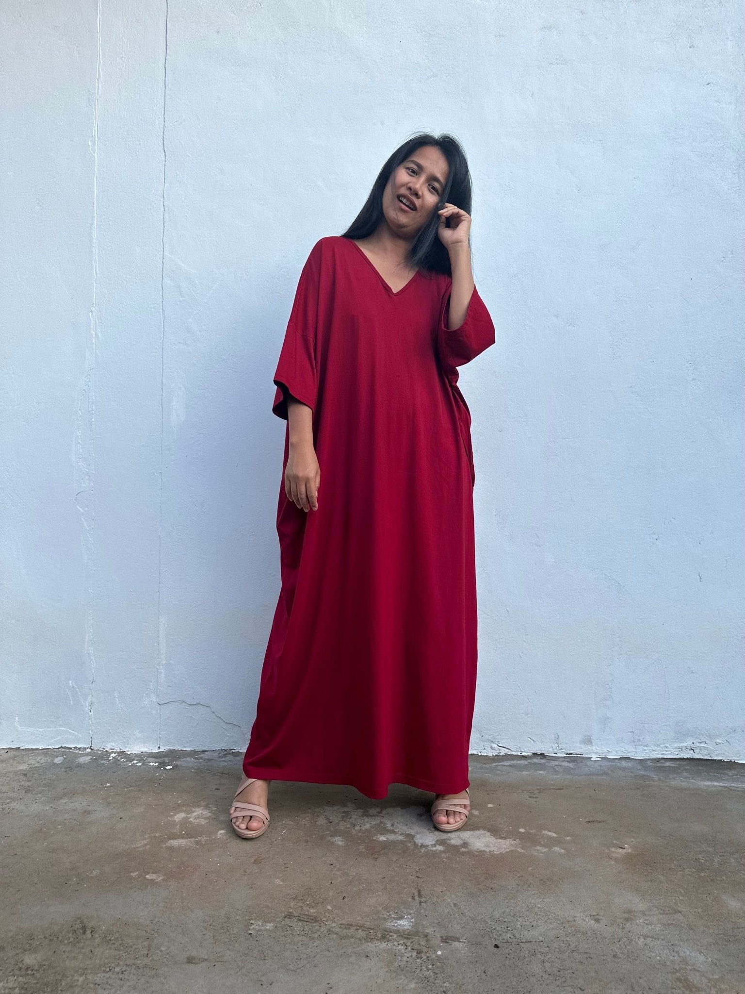 Olivia Cotton Kaftan in Cherry - Mala Handworks