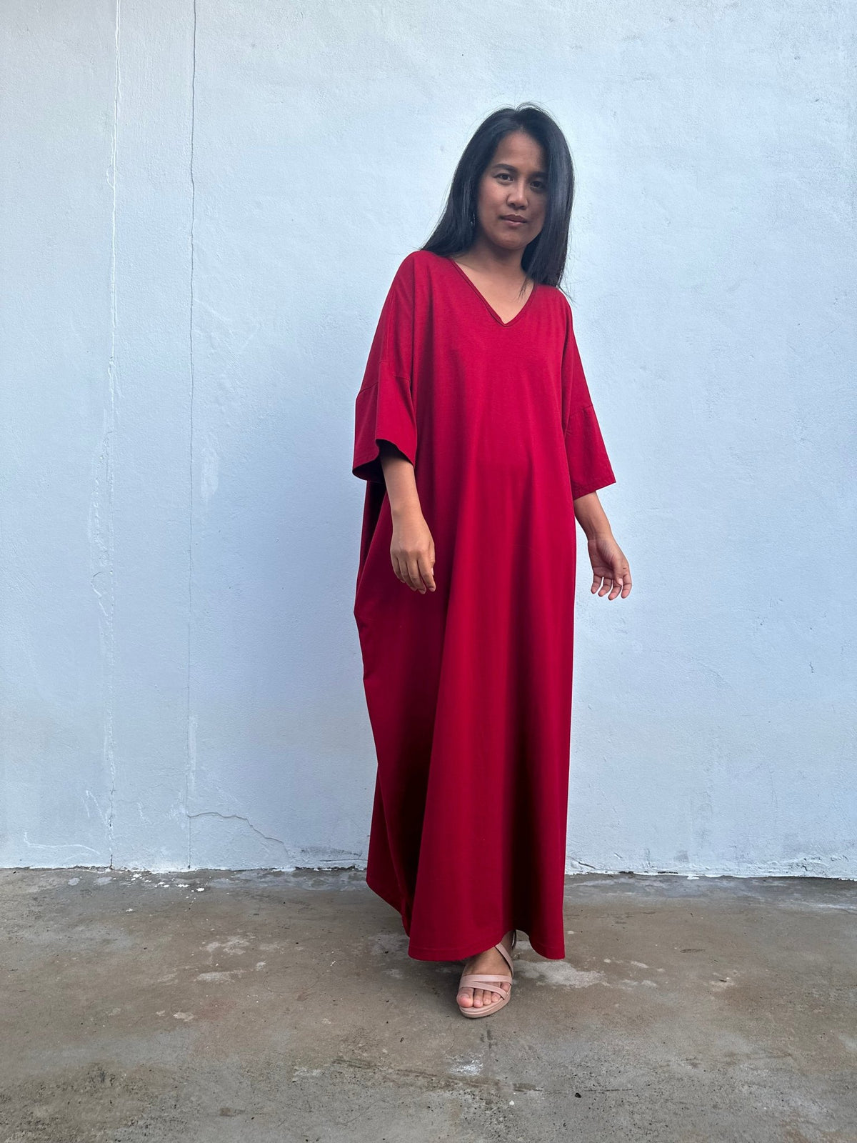 Olivia Cotton Kaftan in Cherry - Mala Handworks