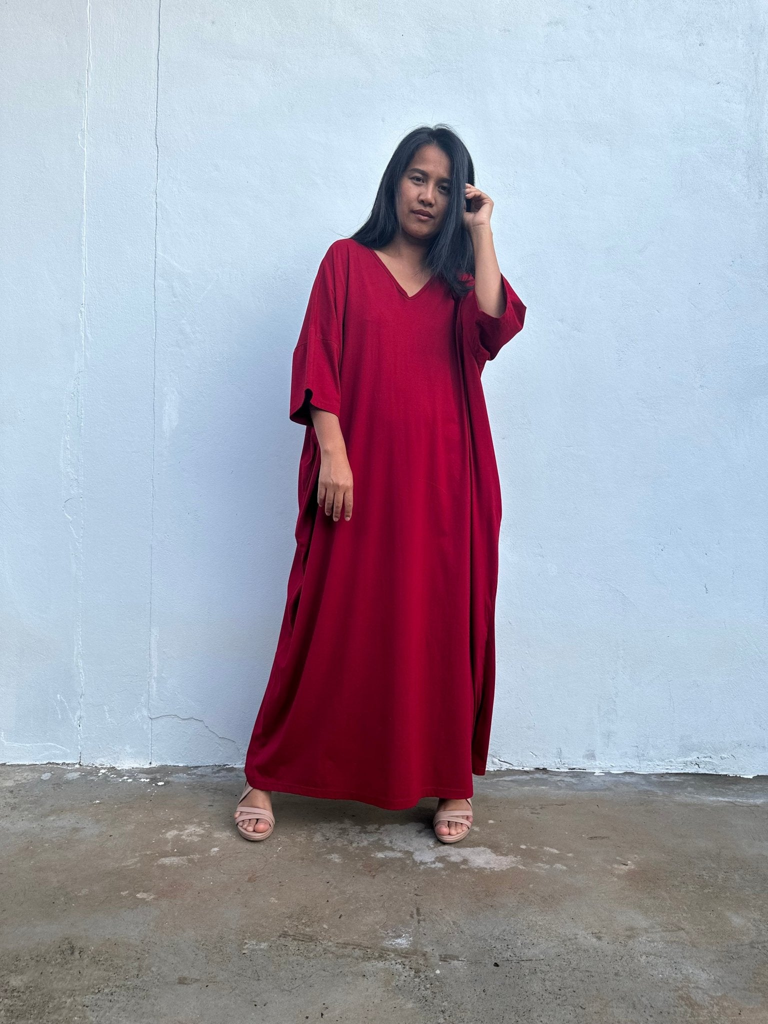 Olivia Cotton Kaftan in Cherry - Mala Handworks
