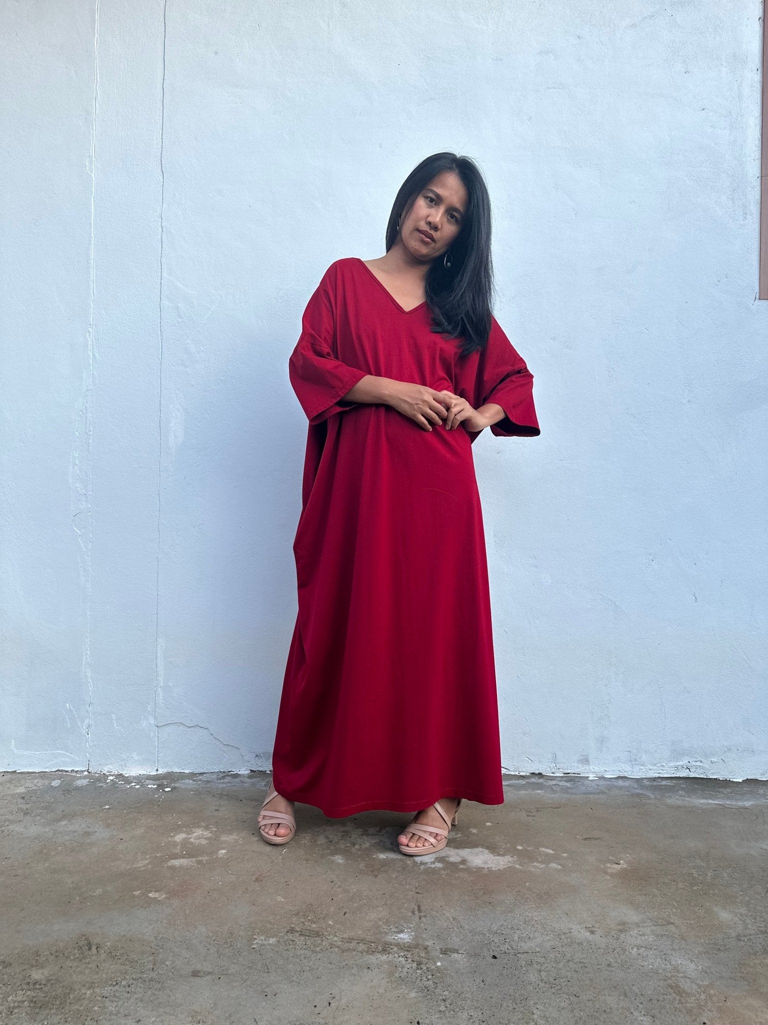 Olivia Cotton Kaftan in Cherry - Mala Handworks