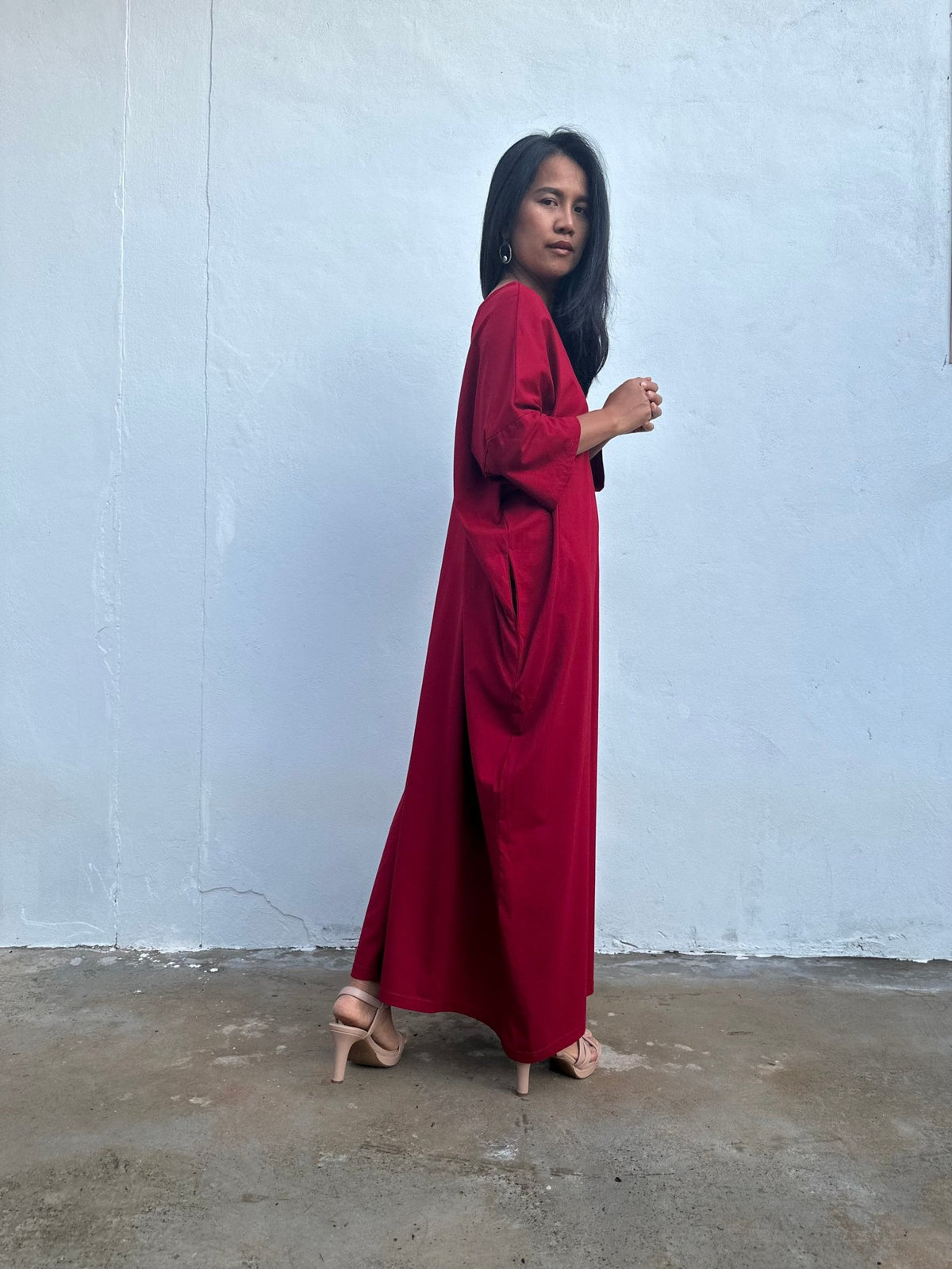 Olivia Cotton Kaftan in Cherry - Mala Handworks