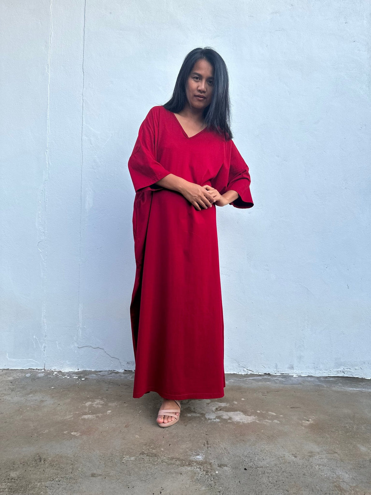 Olivia Cotton Kaftan in Cherry - Mala Handworks