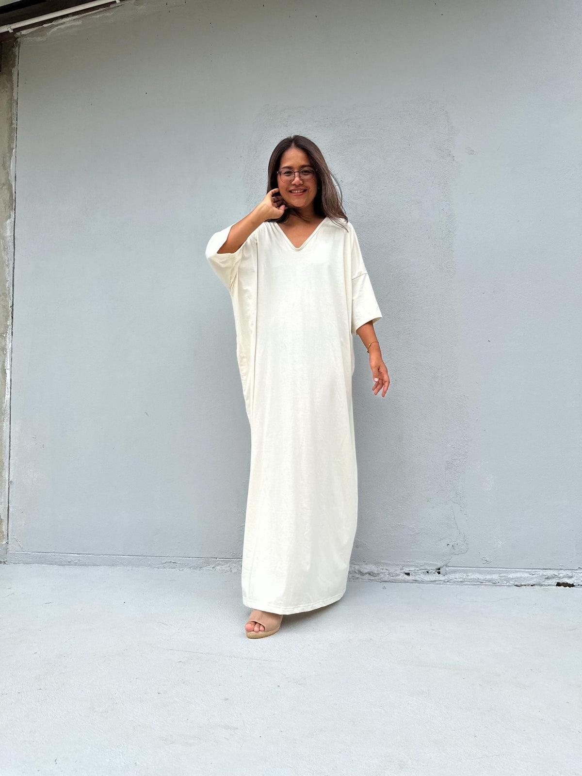 Mala Handworks Olivia Cotton Kaftan in Cream