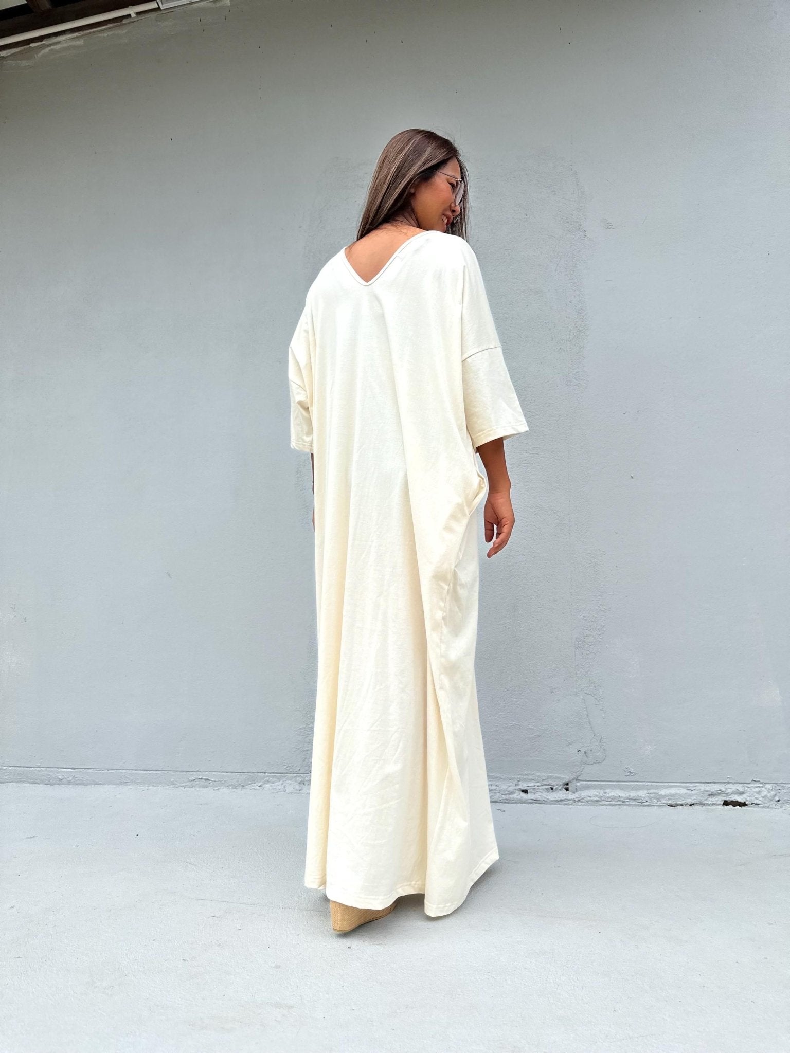 Mala Handworks Olivia Cotton Kaftan in Cream