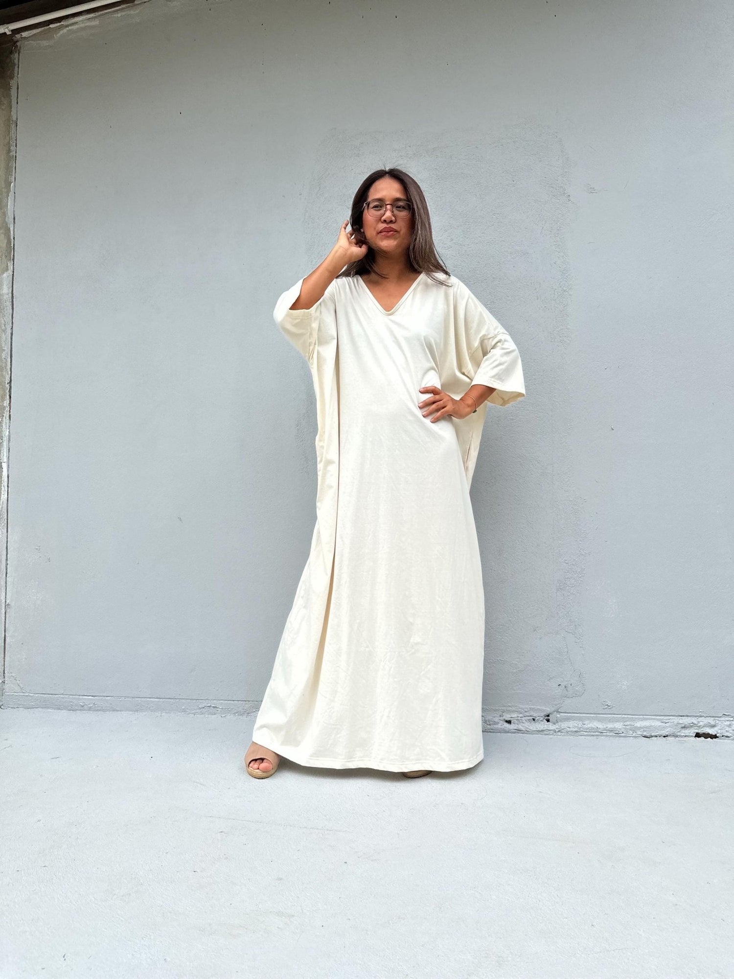Mala Handworks Olivia Cotton Kaftan in Cream