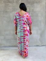 Mala Handworks Olivia Cotton Kaftan in Fuchsia and Aqua Tie Dye
