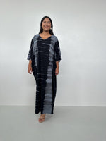 Mala Handworks Olivia Cotton Kaftan in Gray and Black Tie Dye