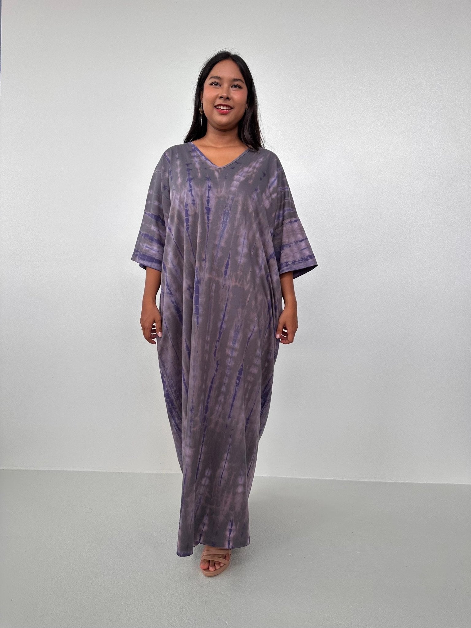Mala Handworks Olivia Cotton Kaftan in Gray Tie Dye