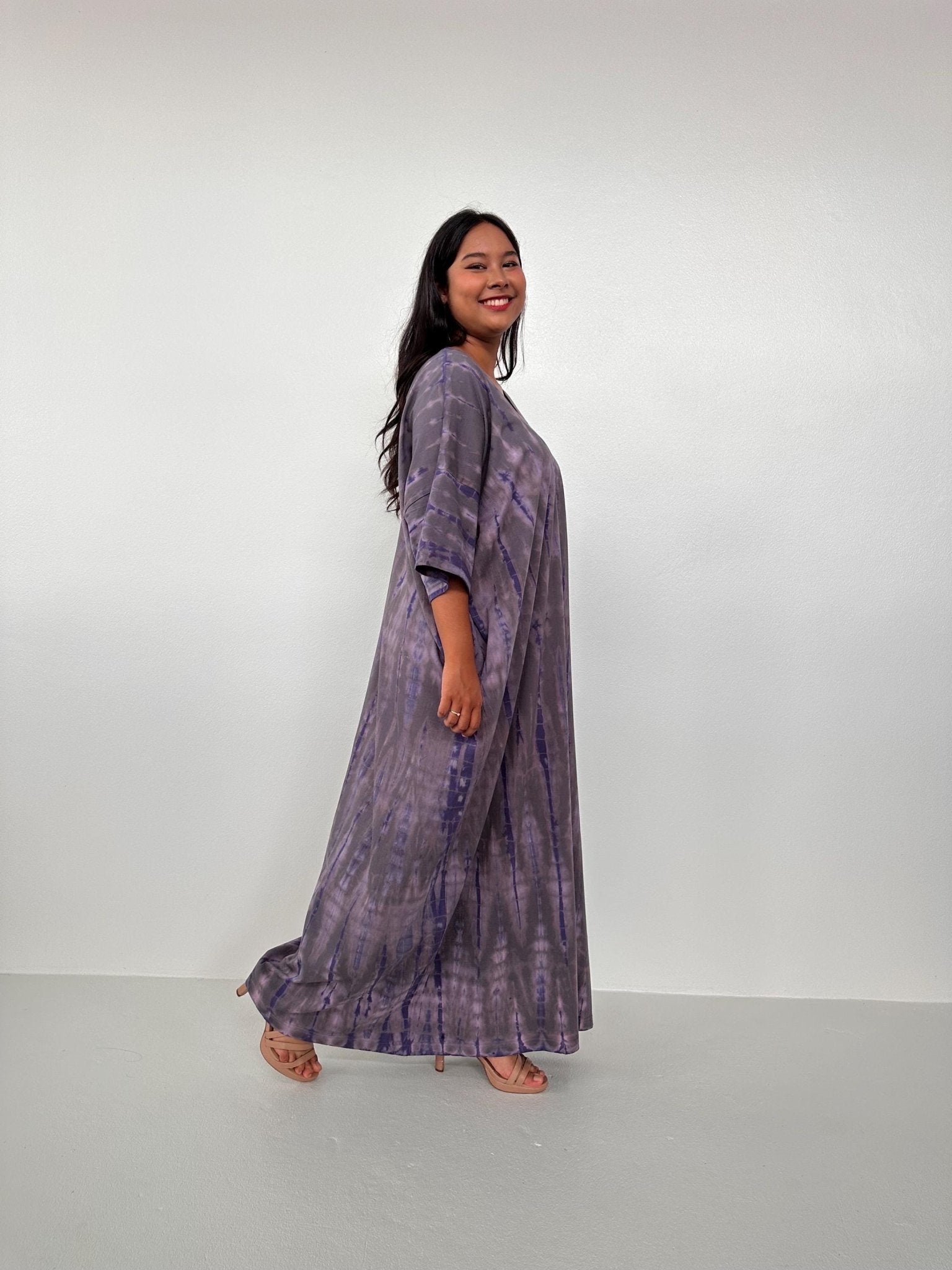 Mala Handworks Olivia Cotton Kaftan in Gray Tie Dye