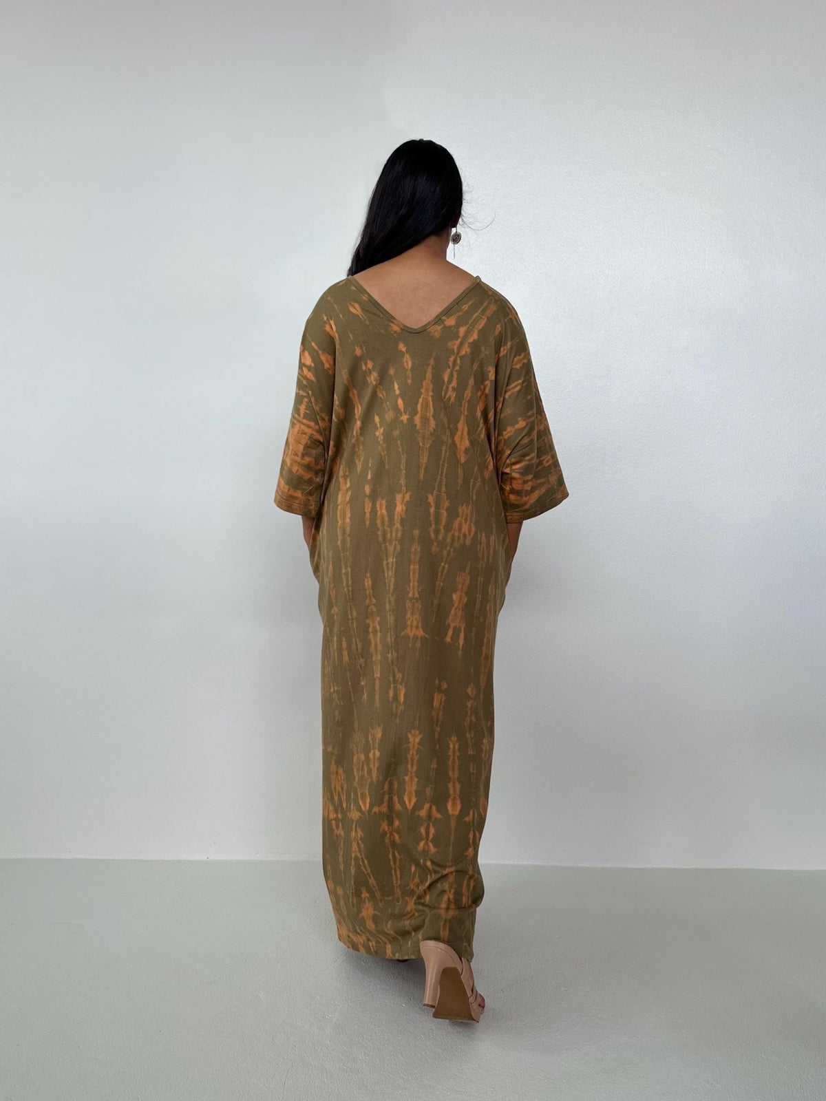 Mala Handworks Olivia Cotton Kaftan in Olive Tie Dye