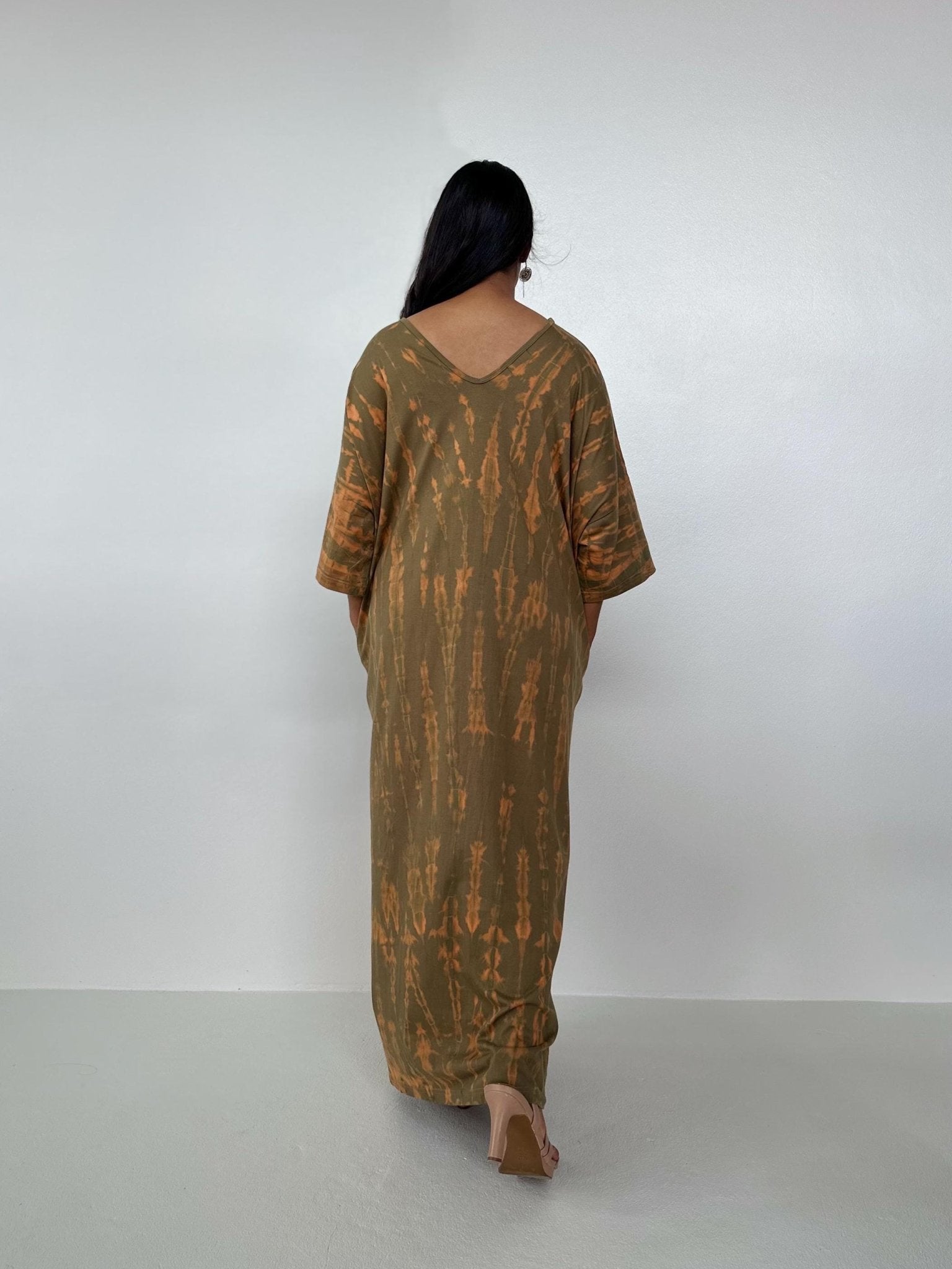 Mala Handworks Olivia Cotton Kaftan in Olive Tie Dye