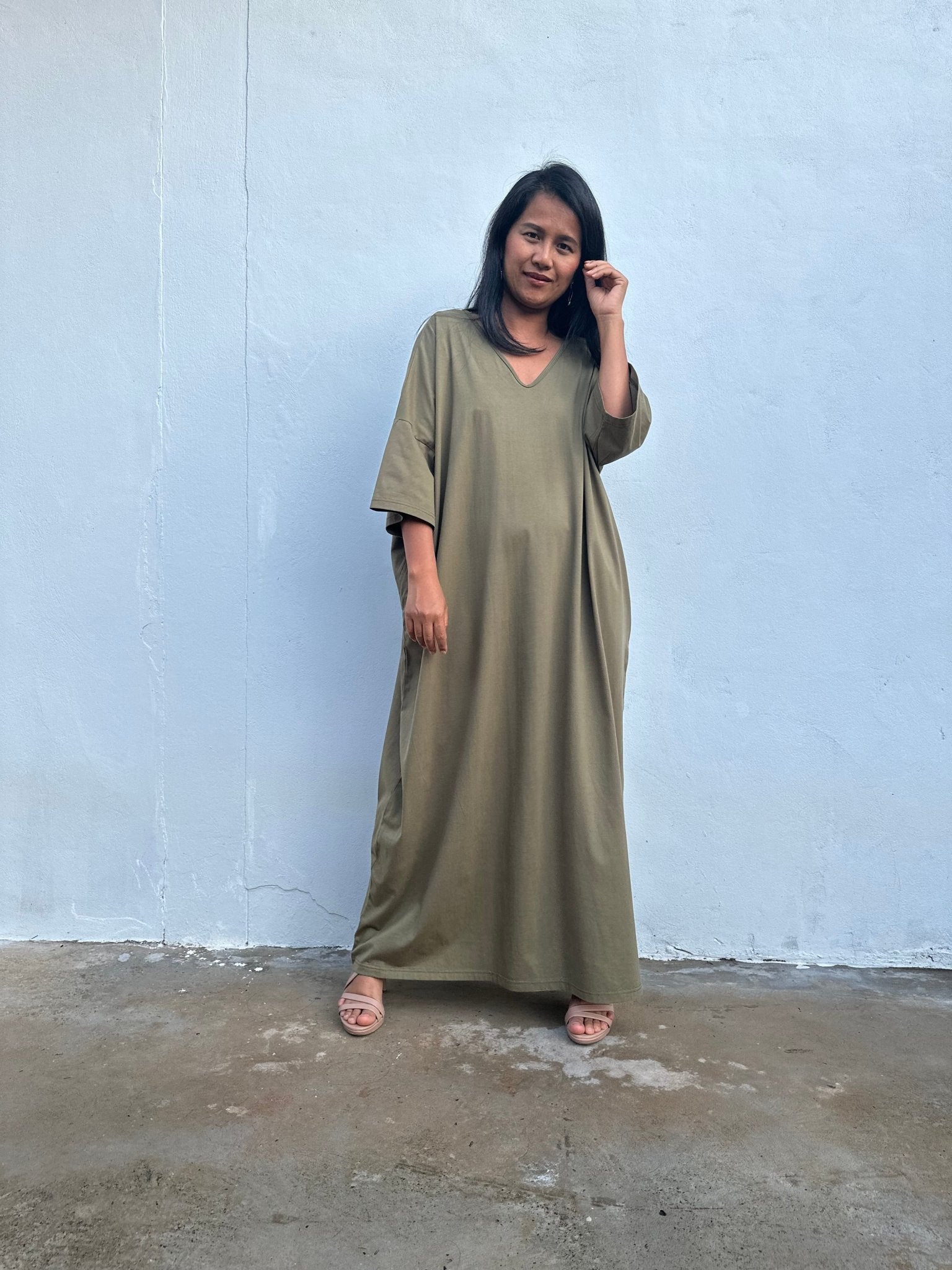 Olivia Cotton Kaftan in Olive - Mala Handworks