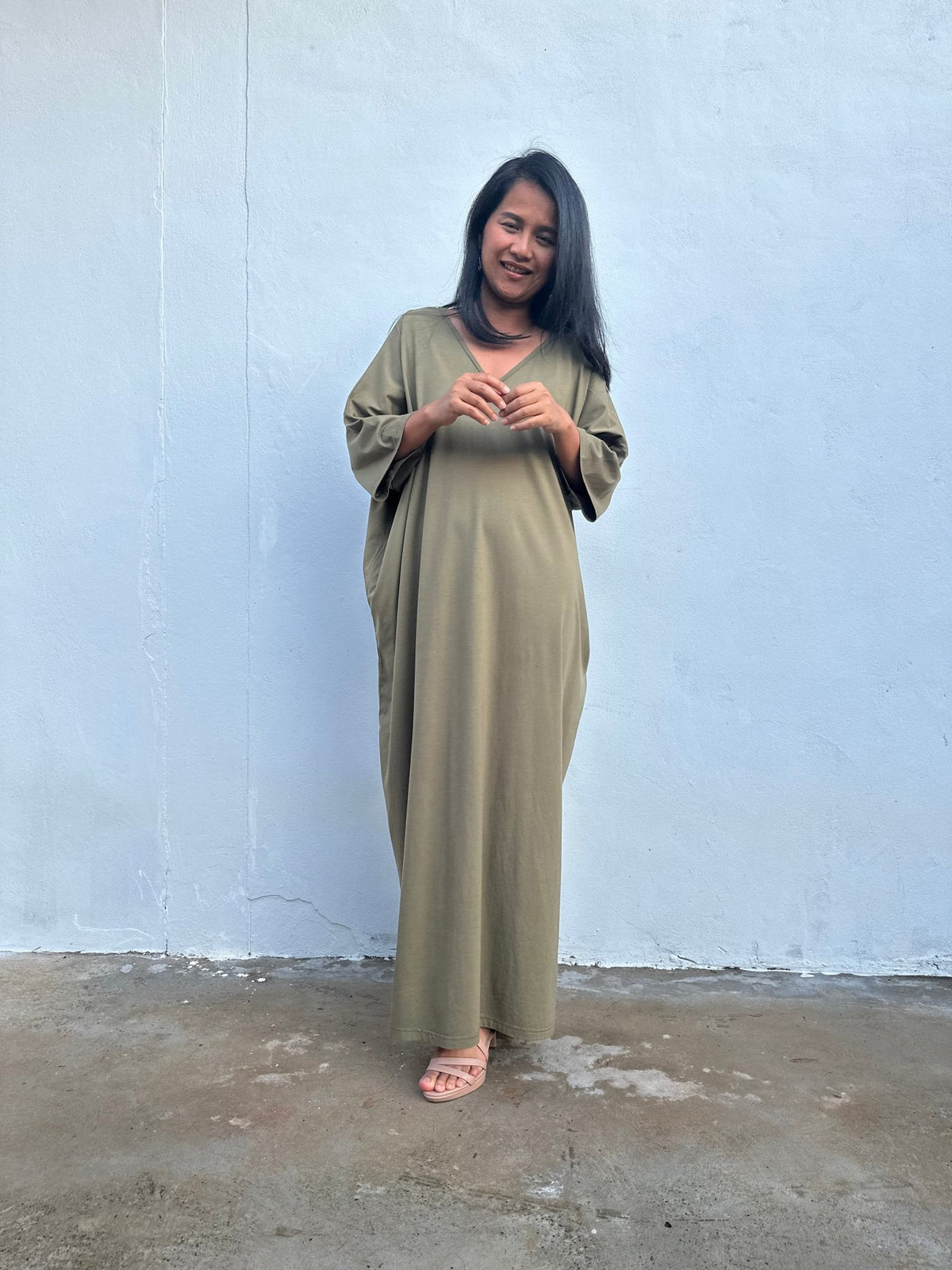 Olivia Cotton Kaftan in Olive - Mala Handworks