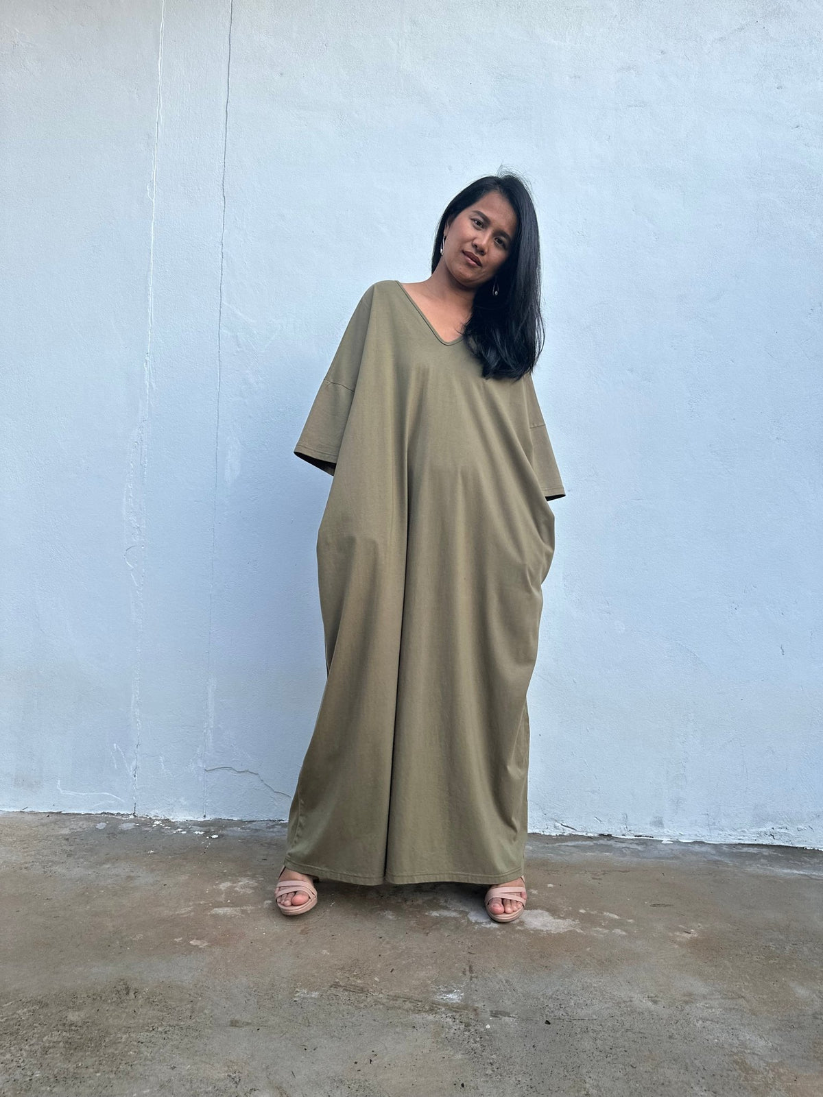 Olivia Cotton Kaftan in Olive - Mala Handworks