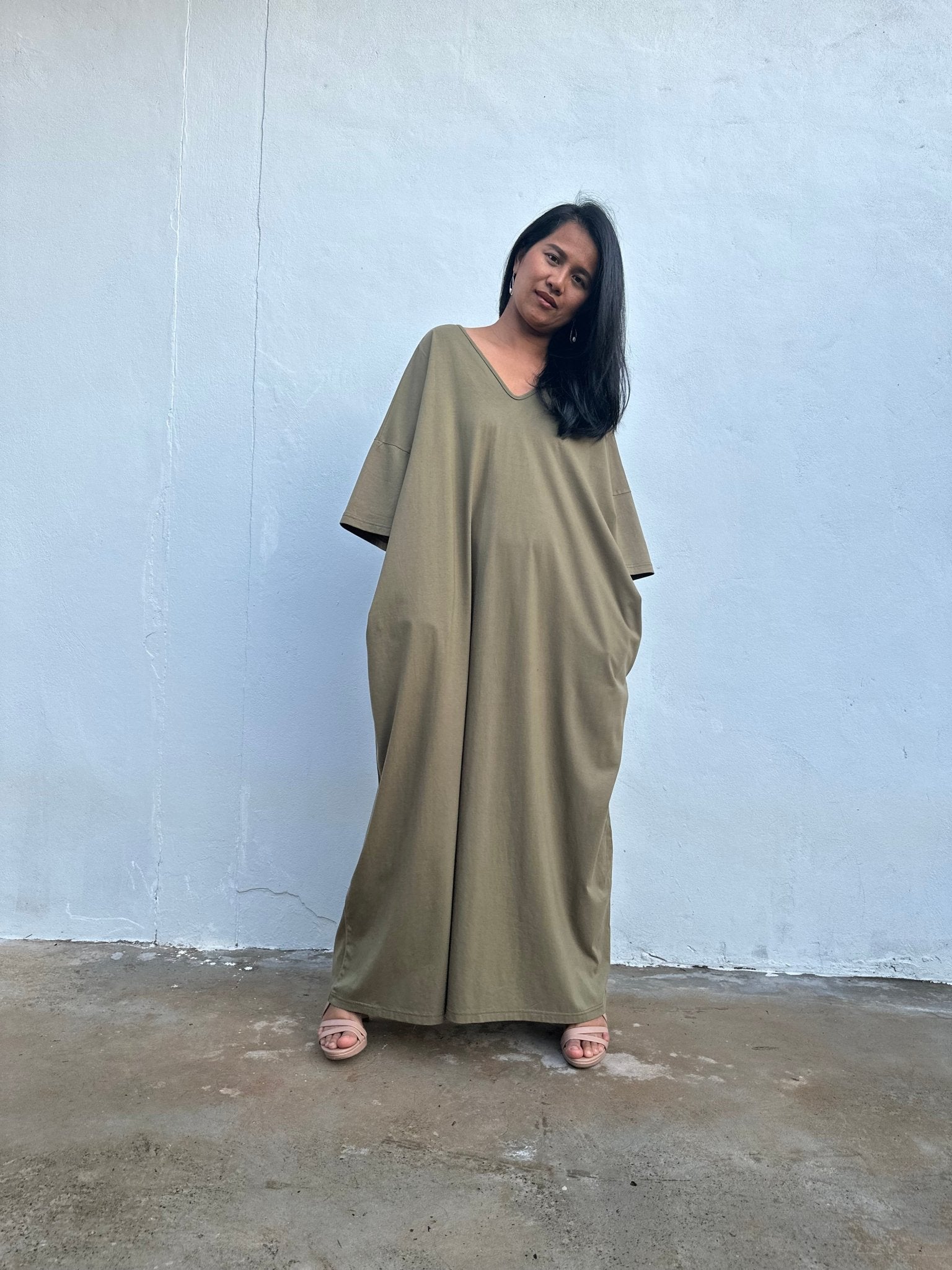 Olivia Cotton Kaftan in Olive - Mala Handworks
