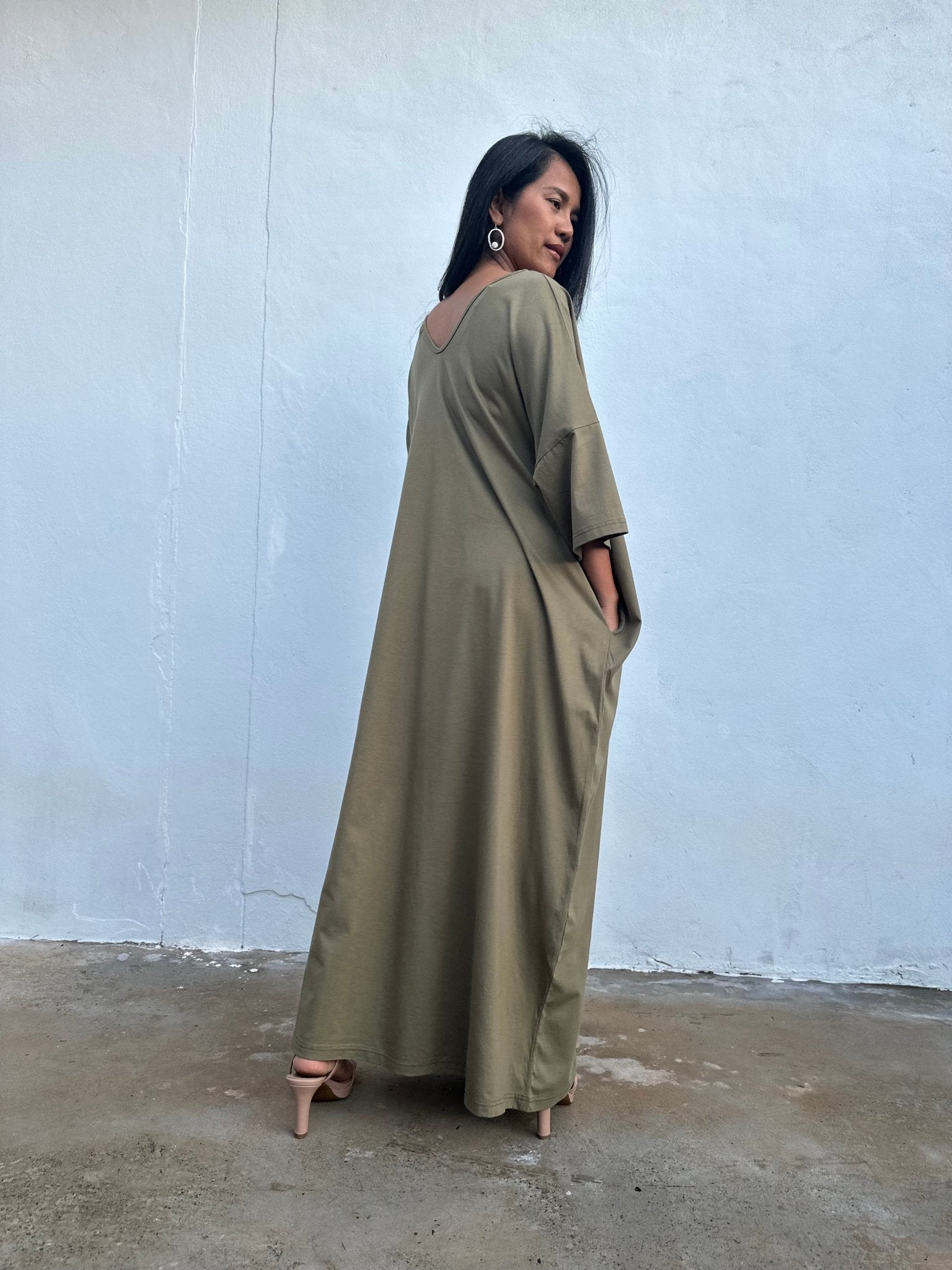 Olivia Cotton Kaftan in Olive - Mala Handworks
