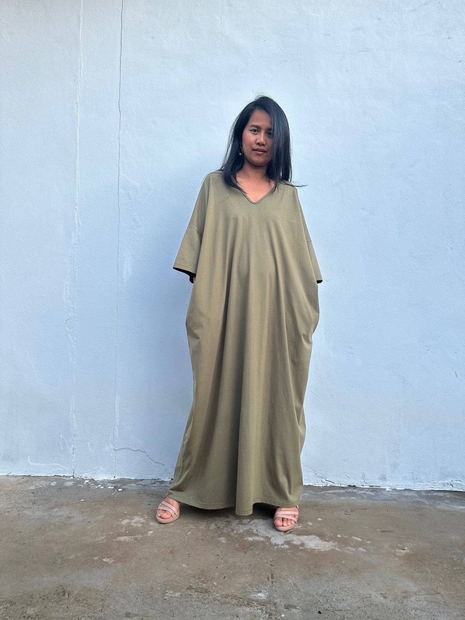 Olivia Cotton Kaftan in Olive - Mala Handworks