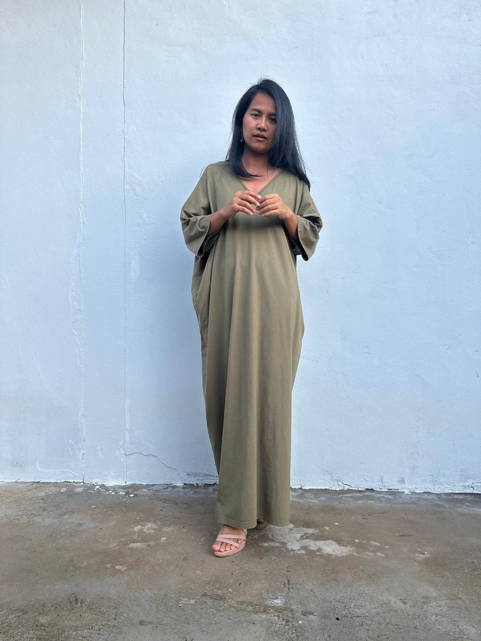 Olivia Cotton Kaftan in Olive - Mala Handworks