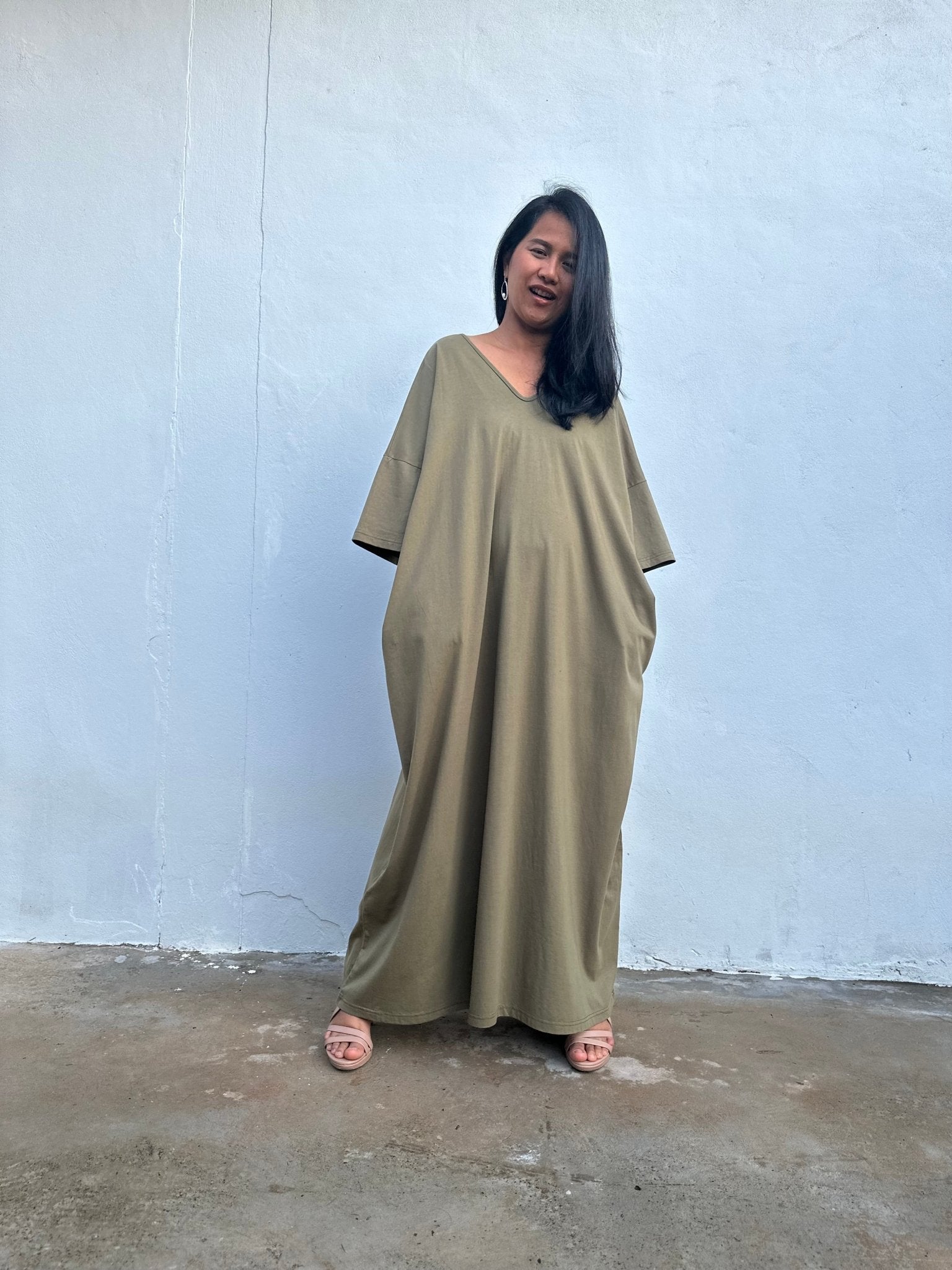 Olivia Cotton Kaftan in Olive - Mala Handworks