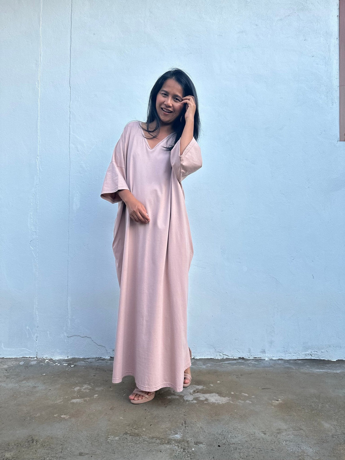 Mala Handworks Olivia Cotton Kaftan in Peach
