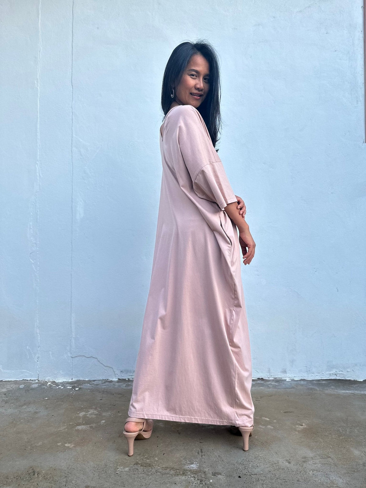 Mala Handworks Olivia Cotton Kaftan in Peach