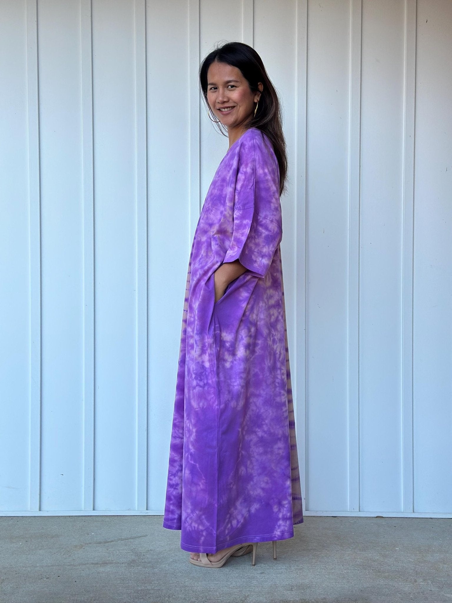 Mala Handworks Olivia Cotton Kaftan in Purple Tie Dye