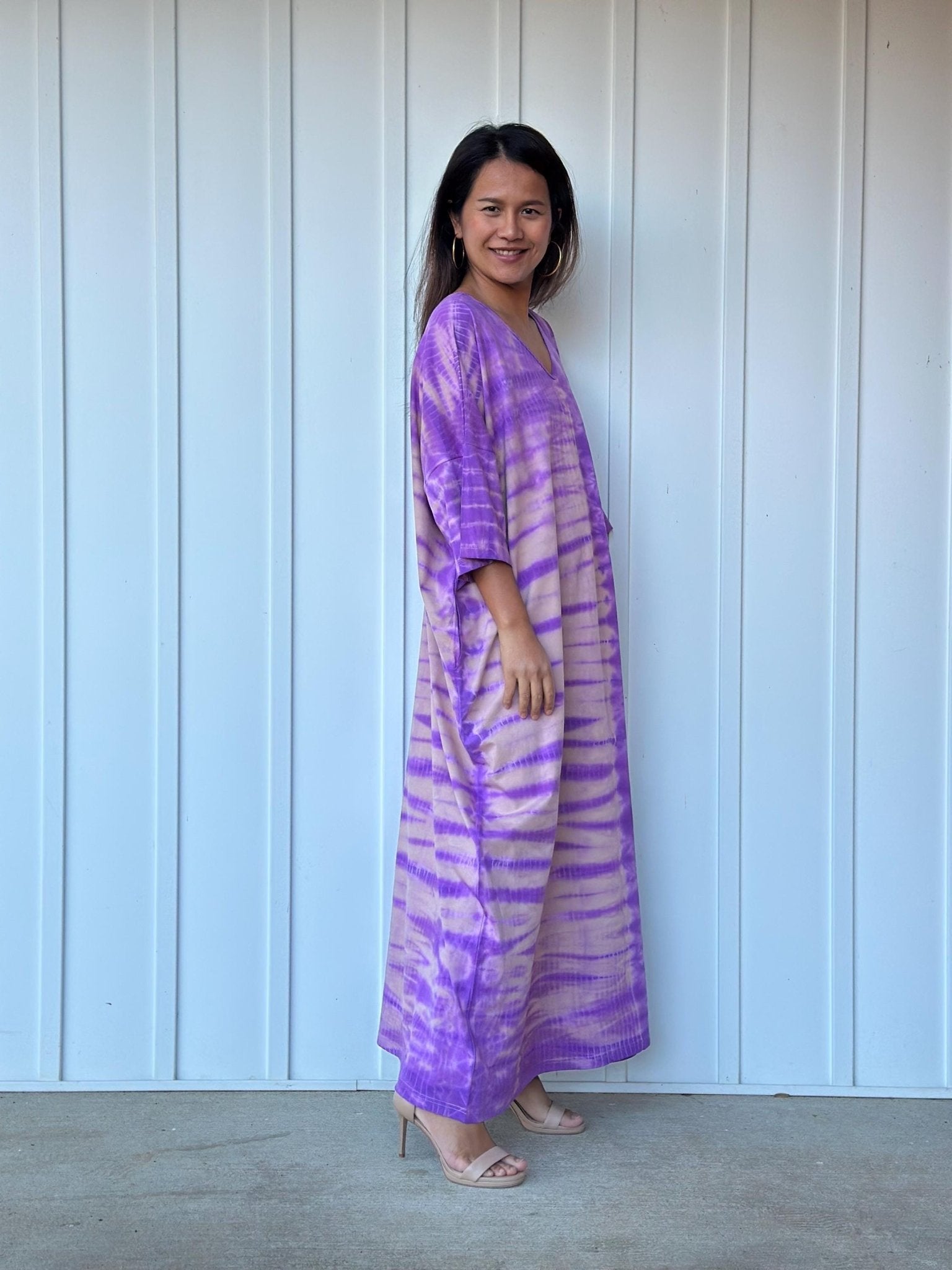 Mala Handworks Olivia Cotton Kaftan in Purple Tie Dye