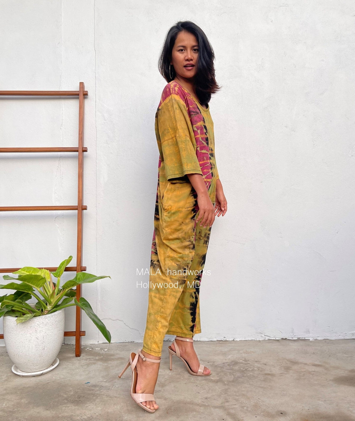 Olivia Cotton Kaftan in Yellow Rainbow Tie Dye - Mala Handworks