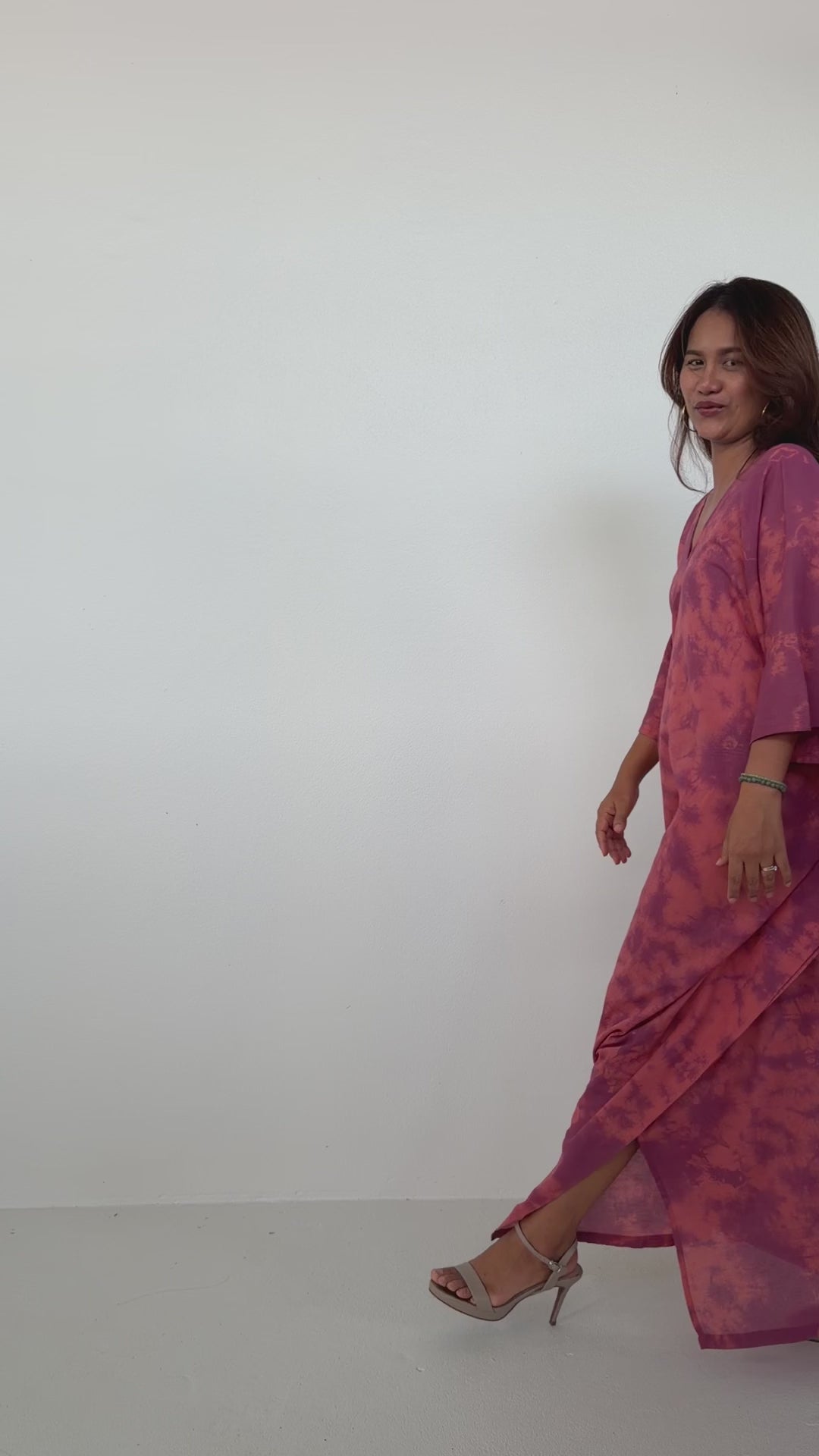 Olena Cotton Kaftan in Salmon & Purple Tie Dye